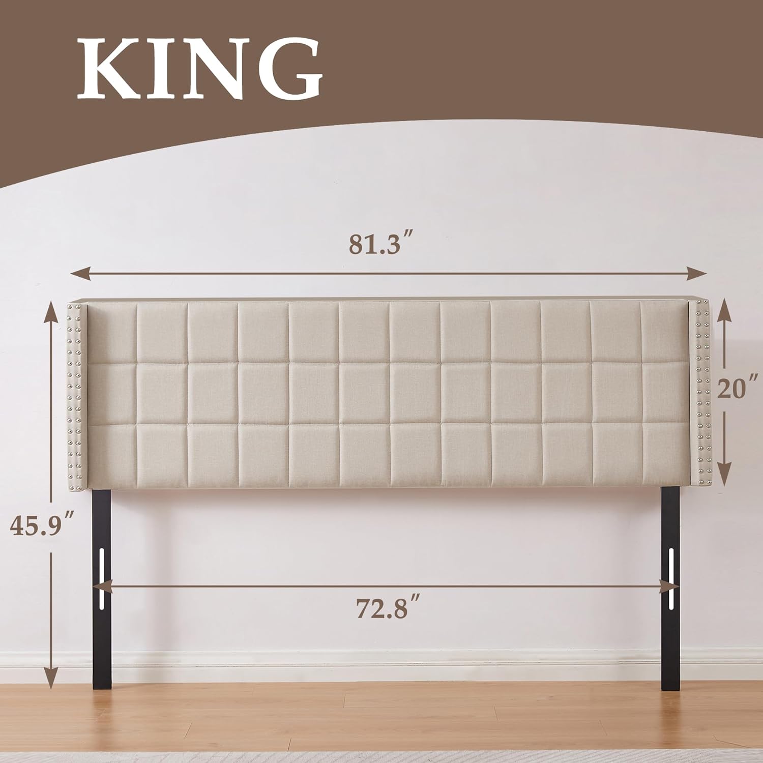 VECELO Linen Upholstered Headboard for Queen/King Size Bed, Tufted Nailhead & Double Wingback for Bedroom - VECELO