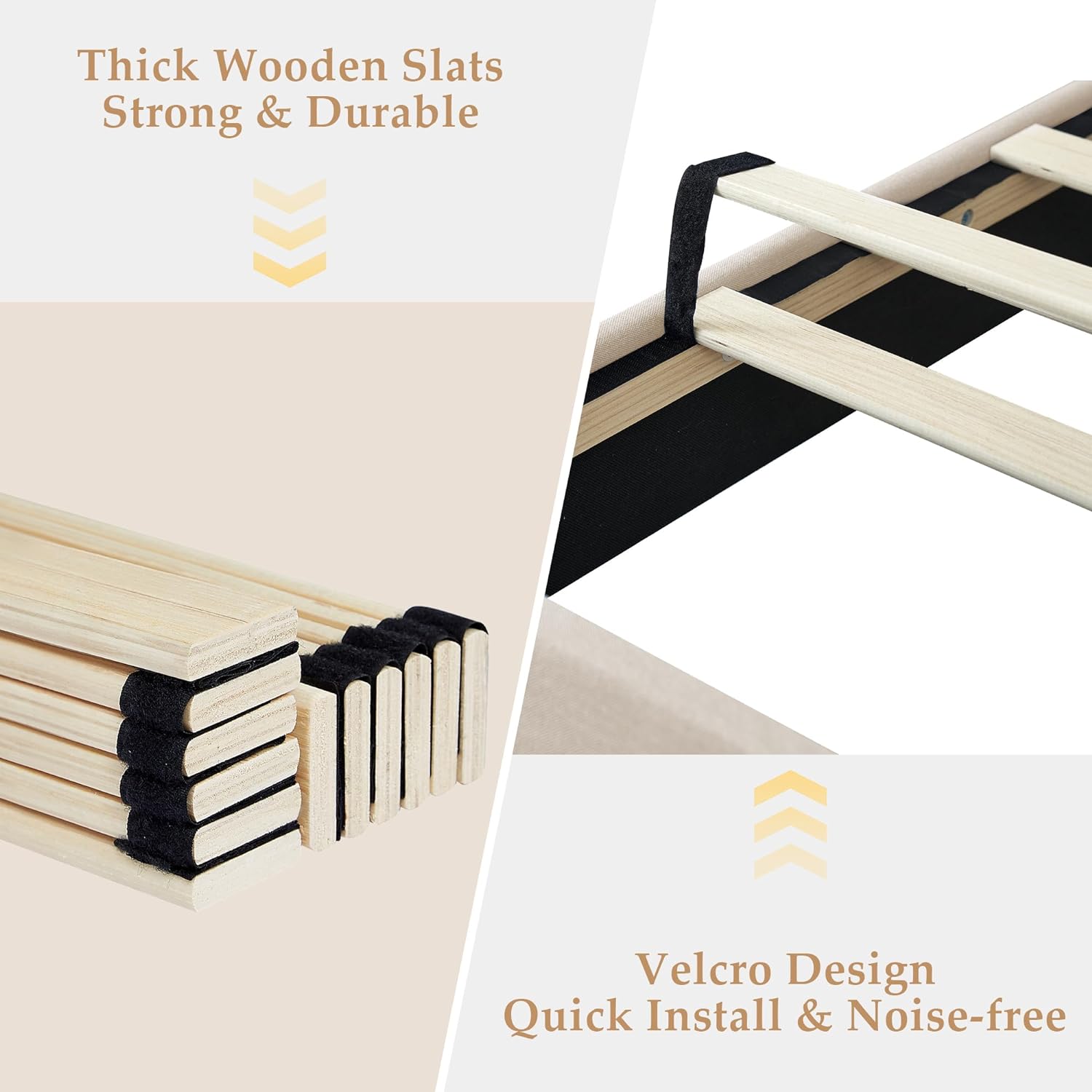 VECELO Upholstered Platform Bed Frame with Height Adjustable Headboard - VECELO