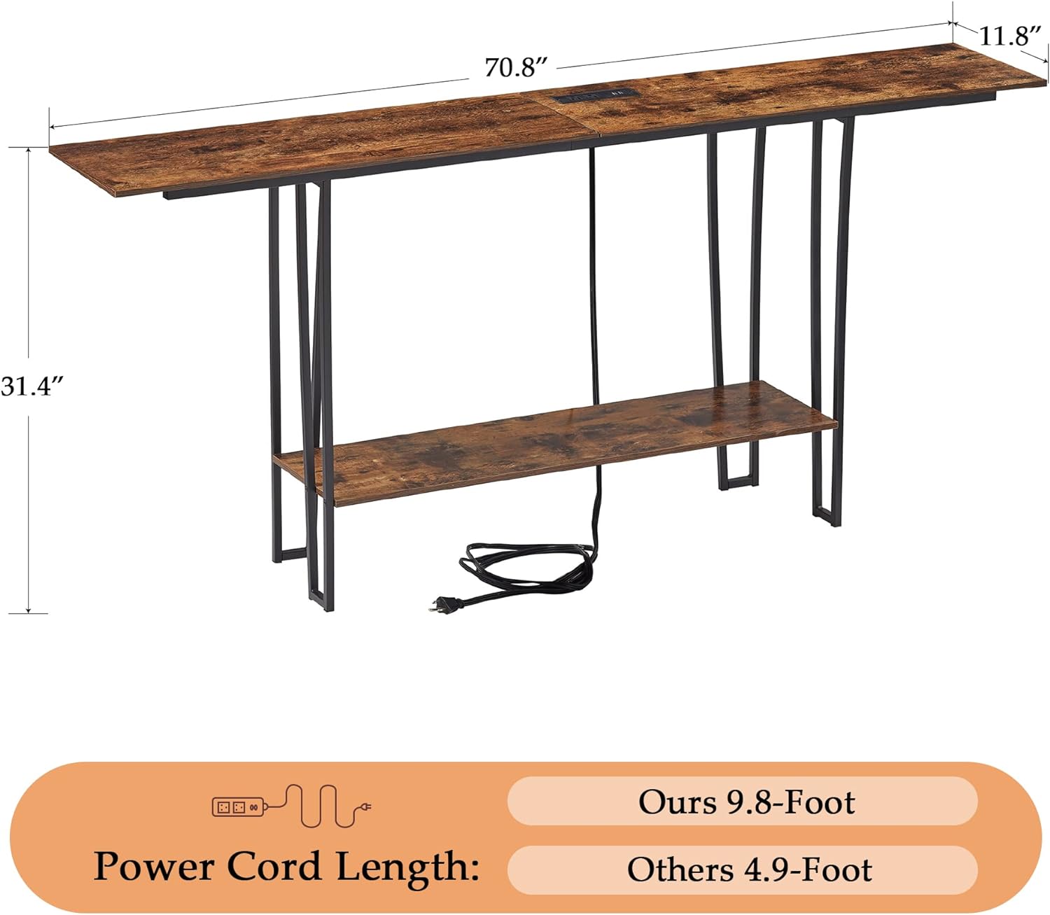 VECELO Couch Side & Console Table with 2 Outlets & 2 USB Ports - VECELO