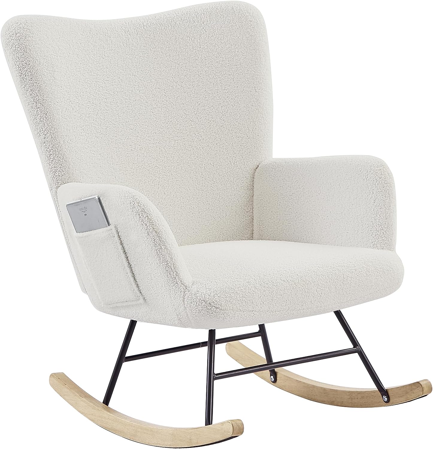 VECELO Rocking Chair, Modern Upholstered Teddy Fabric Nursery Glider - VECELO