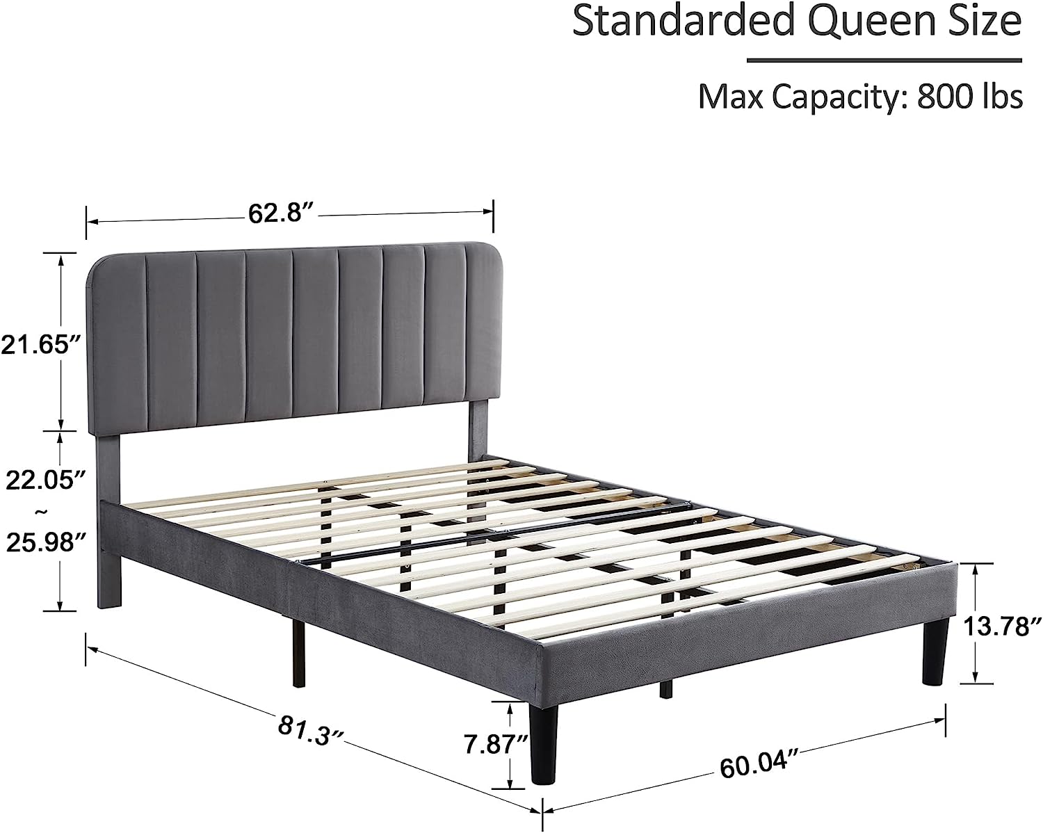 VECELO Upholstered Platform bedframe with Adjustable Headboard - VECELO