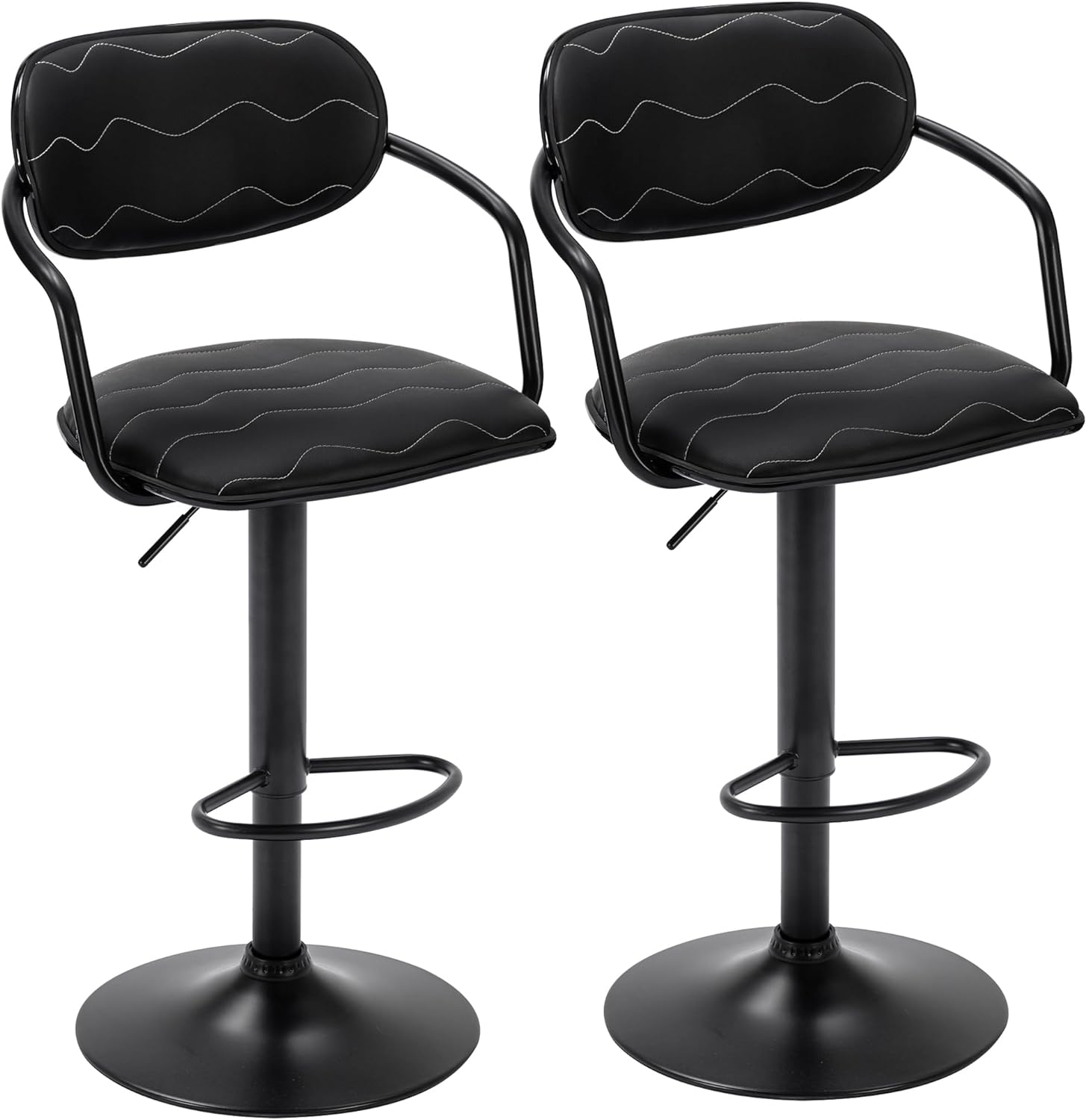 VECELO Bar Stools Set of 2, Adjustable Counter Height Barstools with Back and Arm - VECELO