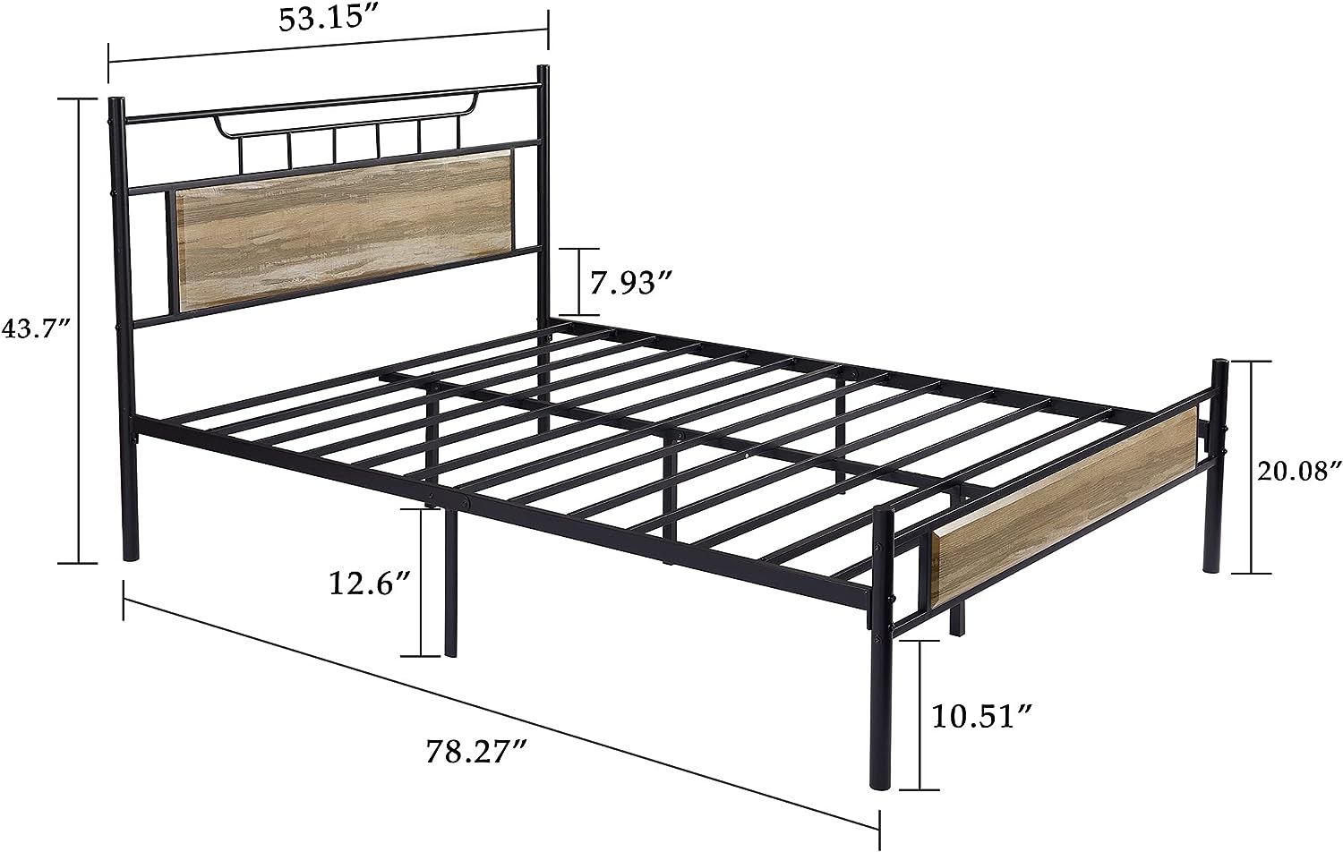 VECELO Platform Bed Frame with Wood Headboard No Box Spring Needed Heavy Duty Steel Slat - VECELO
