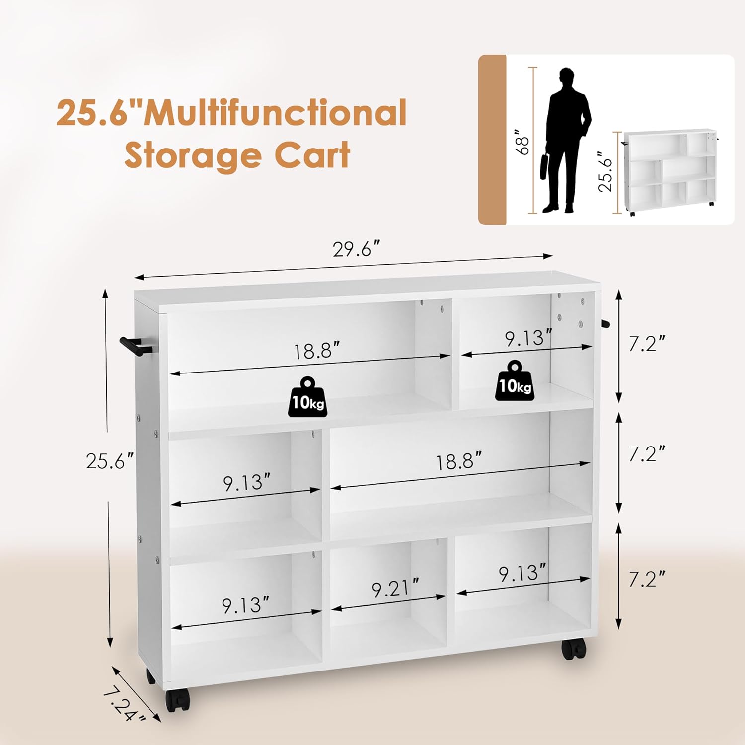 VECELO Book Cart, Library Wood Rolling Book Truck with Lockable Wheels, for Home Office, White - VECELO