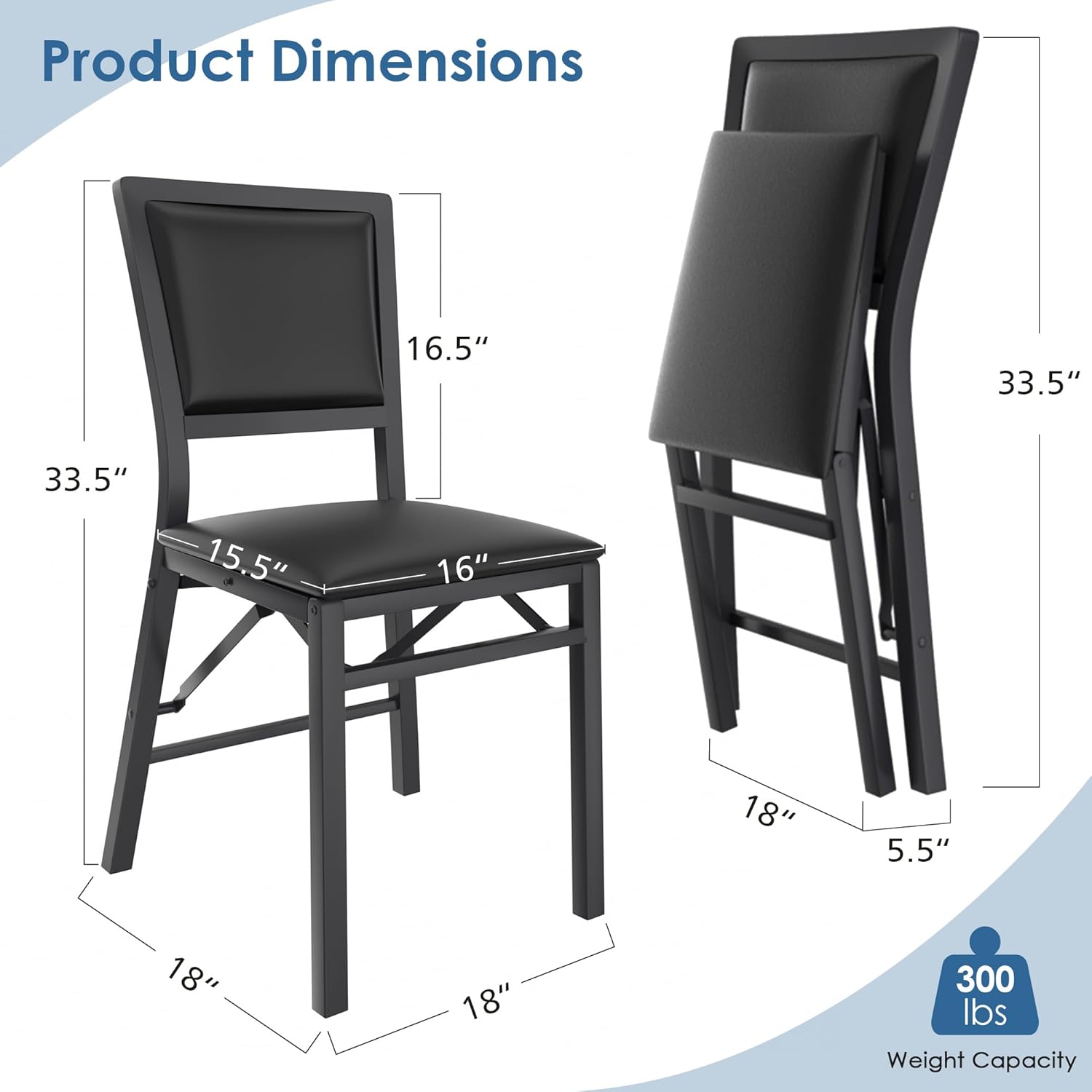 VECELO Folding Chairs Set of 2 with Cushion - VECELO