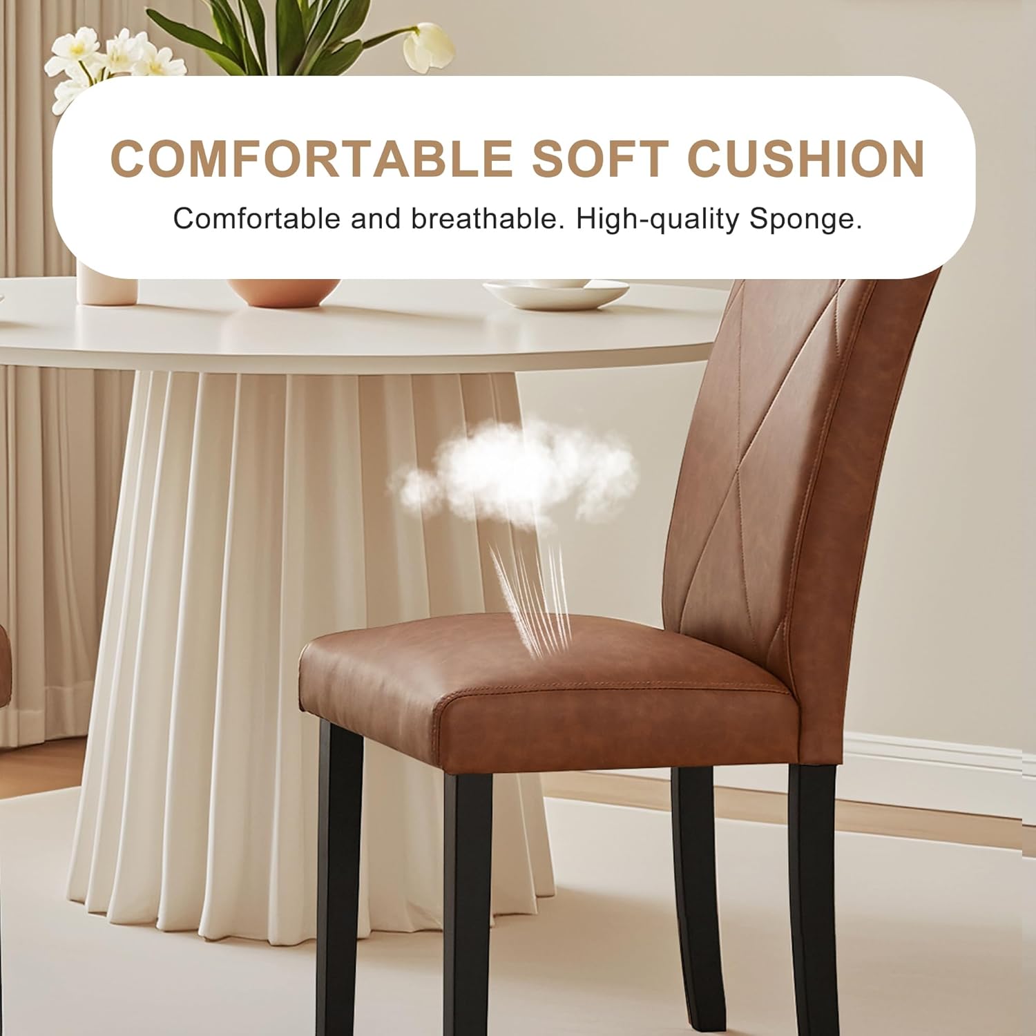 VECELO Upholstered Dining Chairs Set of 2 Modern Fabric and High Back & Solid Wood Legs for Kitchen - VECELO