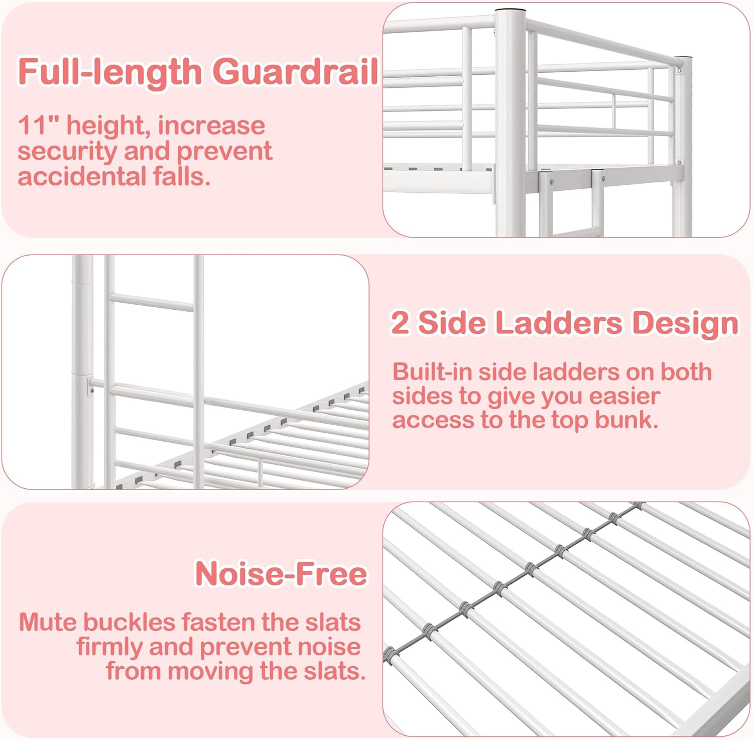 VECELO Metal Bunk Bed Twin Over Twin, Industrial Bunkbeds with Ladder and Full-Length Guardrail - VECELO