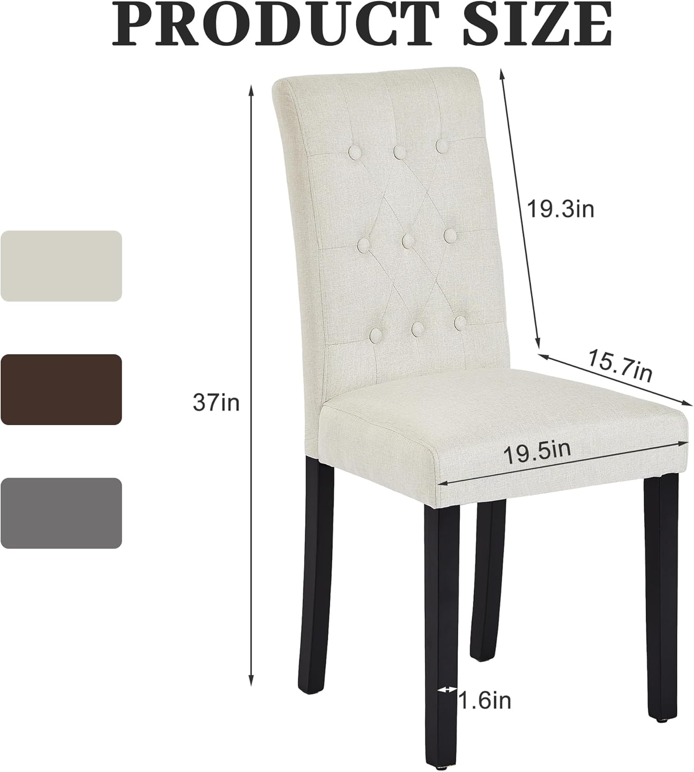 VECELO Upholstered Dining Chairs Set of 2 Button Tufted Back, Padded Seat, Wood Legs with Rubber Footpads - VECELO