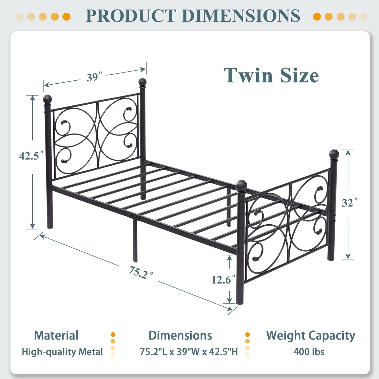 VECELO Metal Bed Frame/Mattress Foundation with Stylish Headboard & Footboard - VECELO