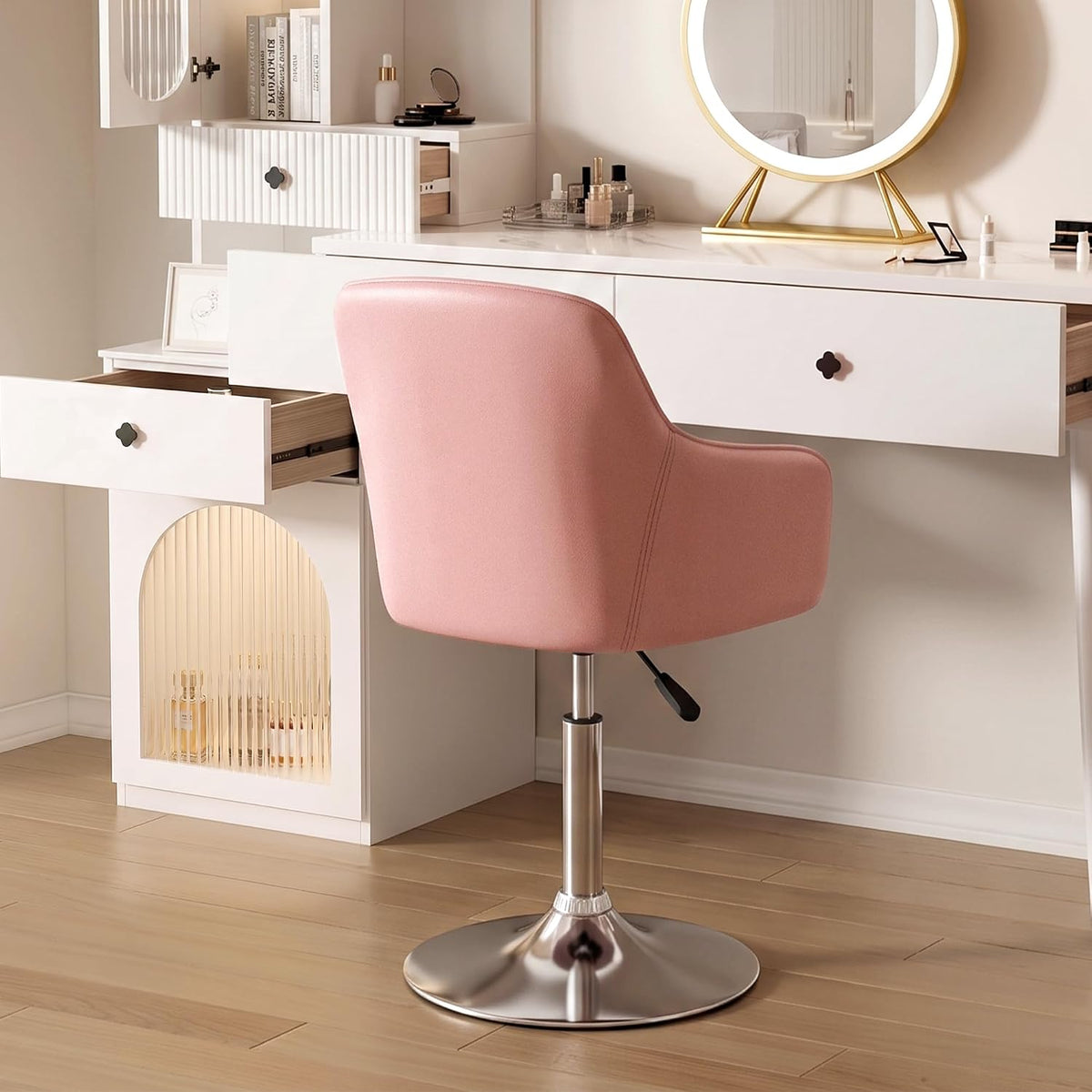 VECELO Modern Accent Chair with Adjustable Height Swivel Vanity Chair with Velvet Seat