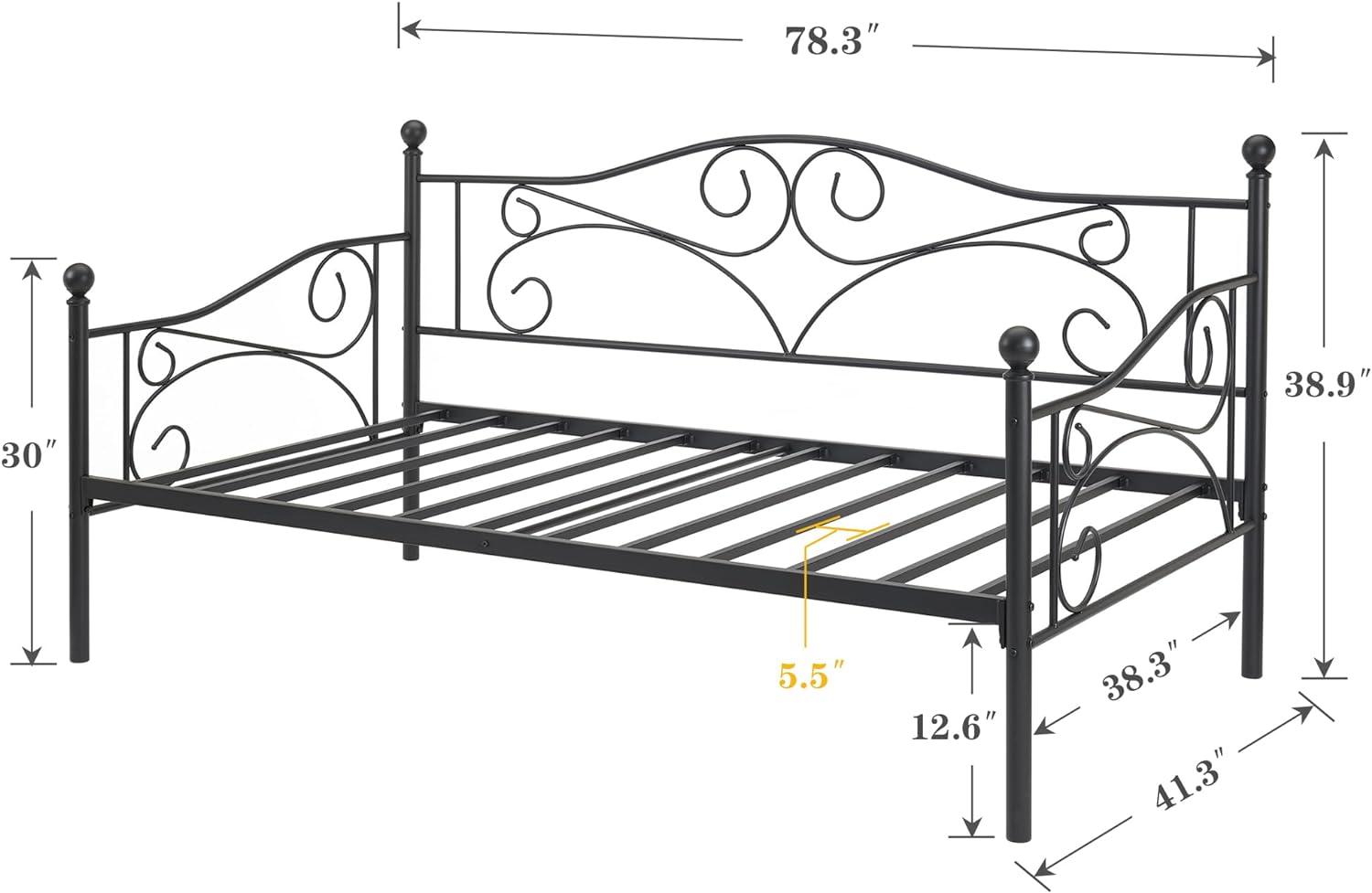 VECELO Premium Daybed Metal Bed Frame Twin Size - VECELO
