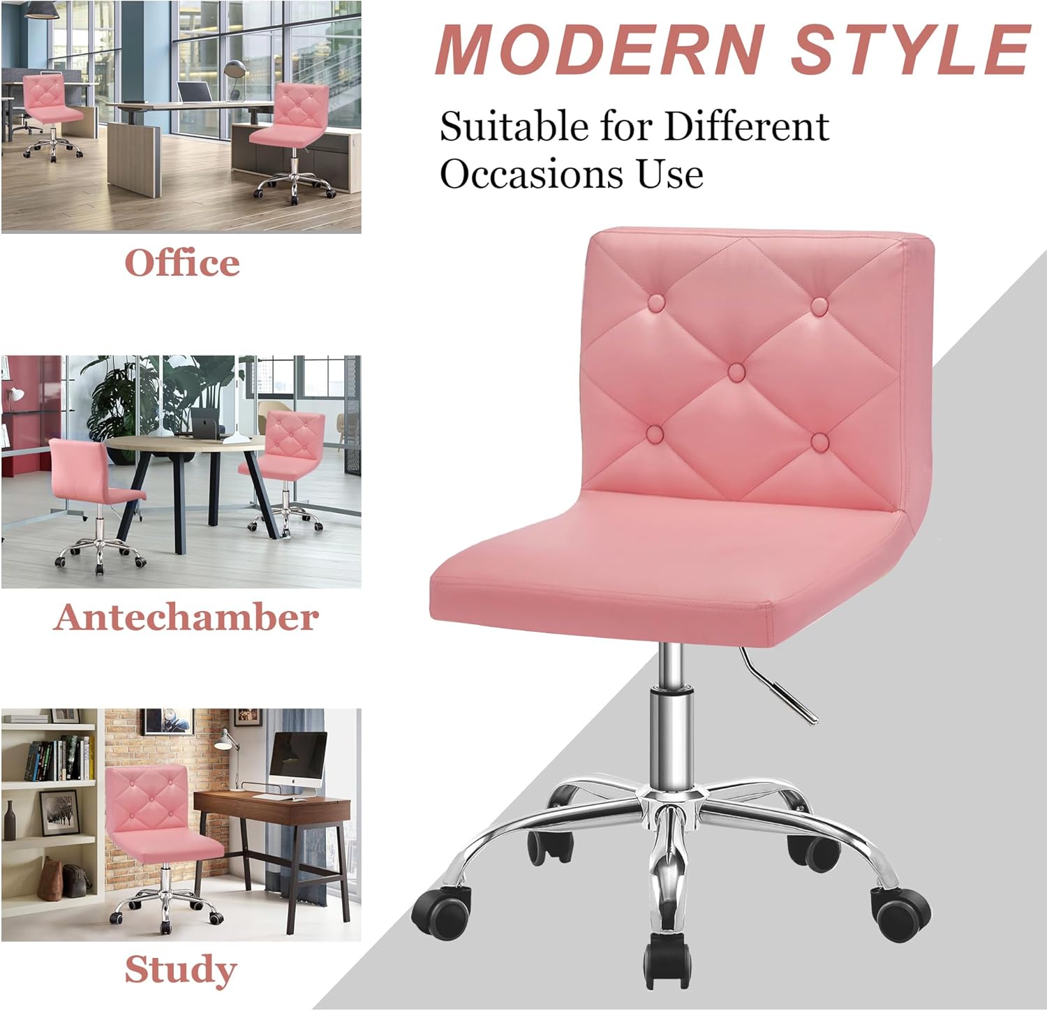 VECELO PU Leather Mid-Back Armless Desk Chair Adjustable Height 360° Rolling Swivel - VECELO