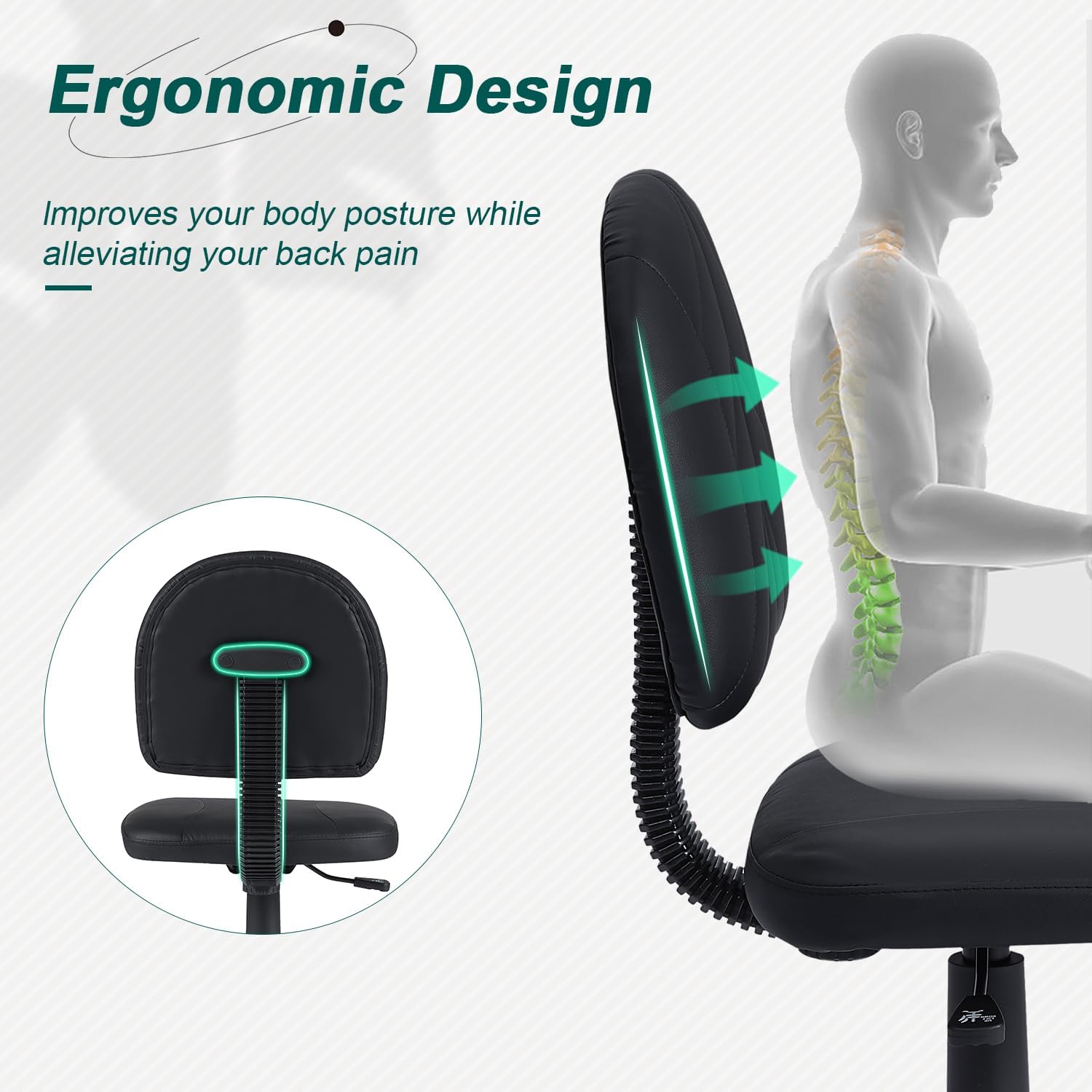 VECELO Small Desk Armless Low-Backrest PU Leather Ergonomic Computer Chair - VECELO