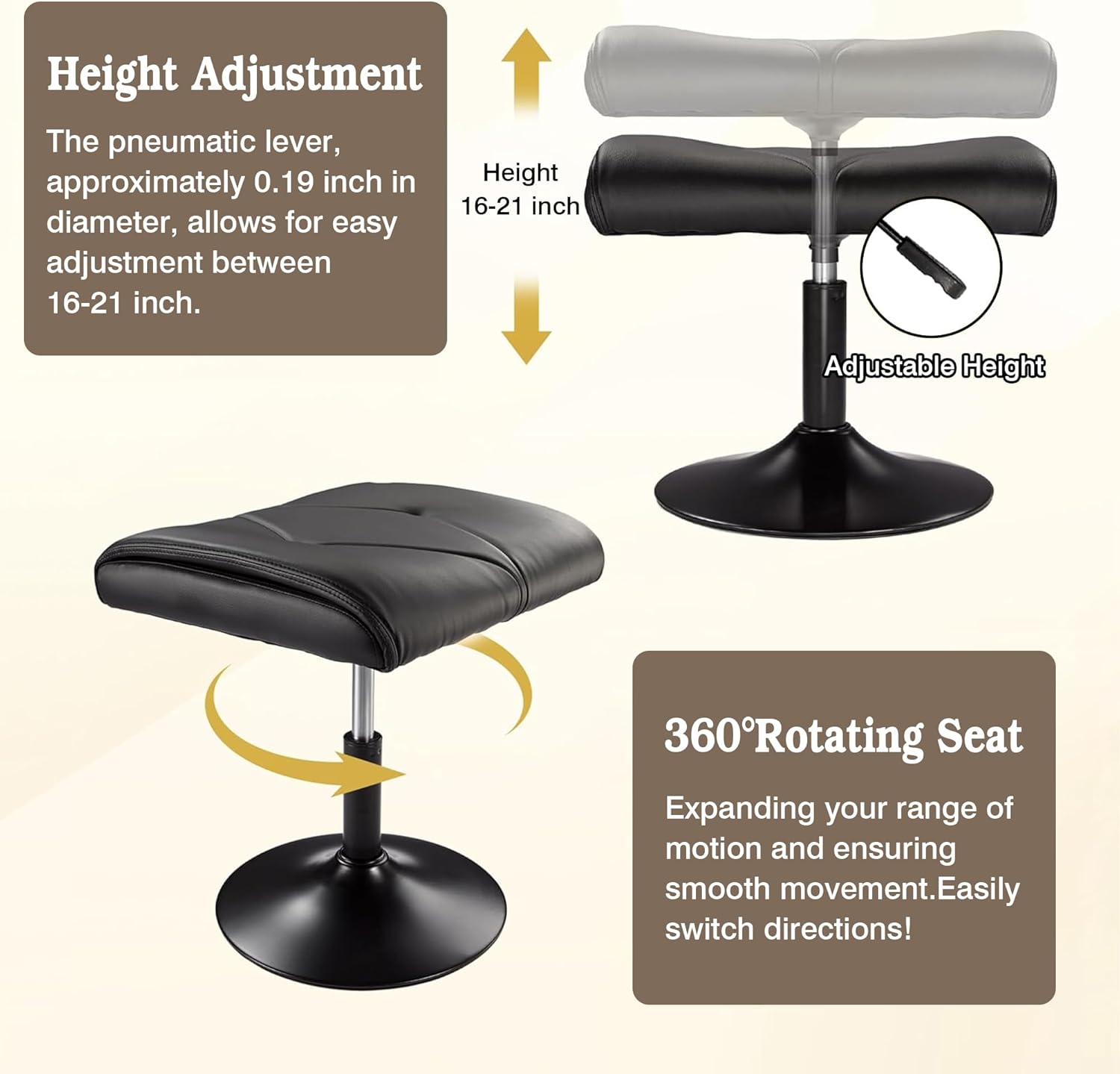 VECELO Foot Rest Under Desk Ottoman, PU Height Adjustable Footrest with Comfort Padding - VECELO