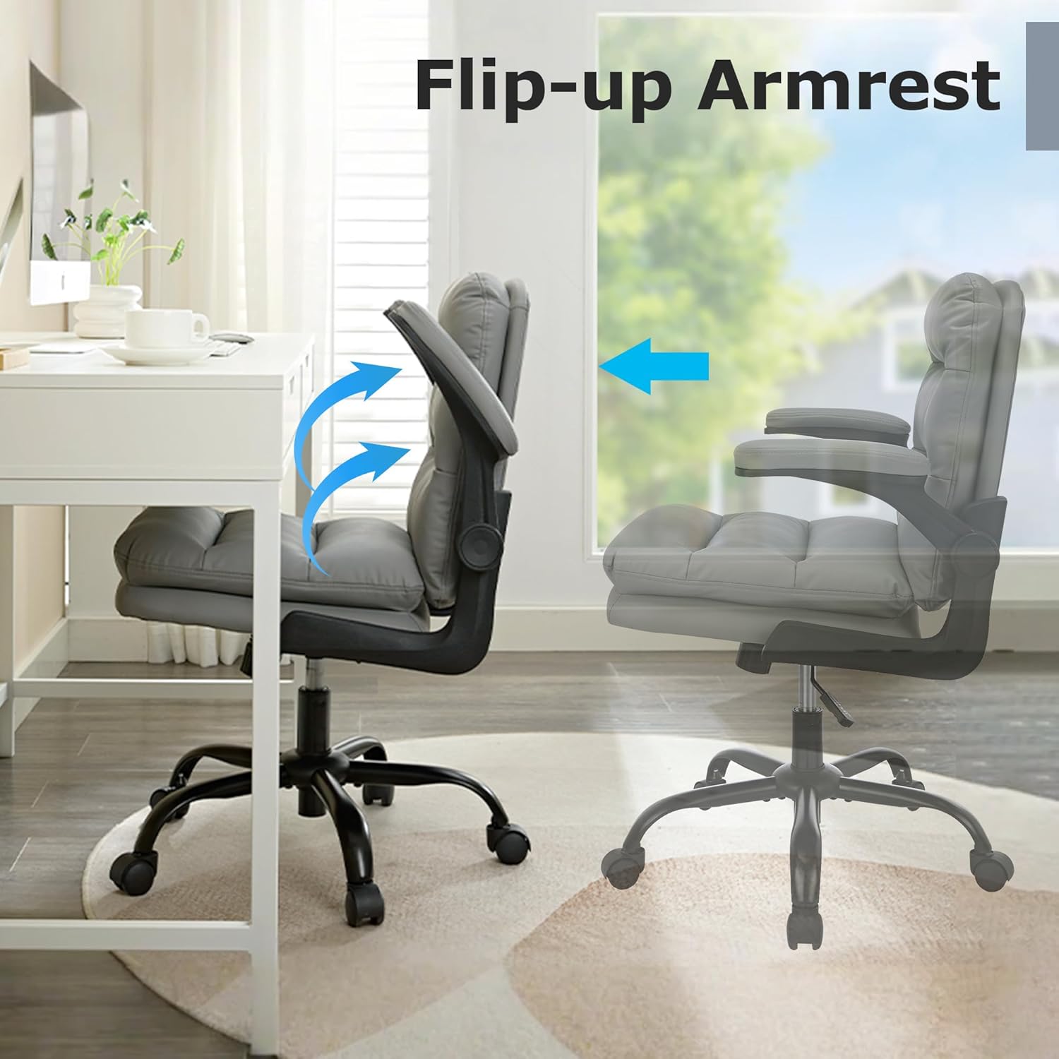 VECELO Ergonomic Swivel Office Desk Chair with Flip-up Armrest and Adjustable Height Lumbar Support - VECELO
