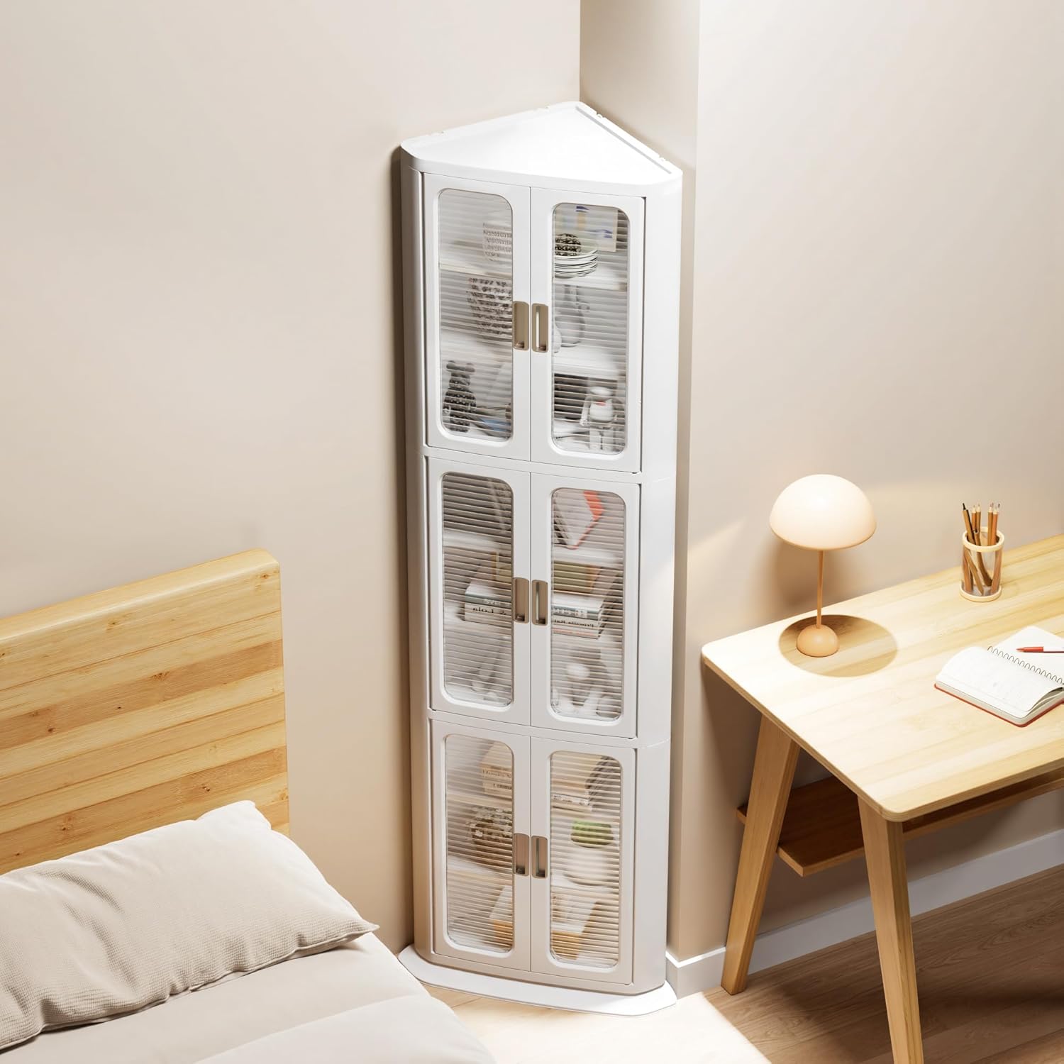 VECELO 3-Tier Tall Corner Cabinet with Doors & Adjustable Shelves