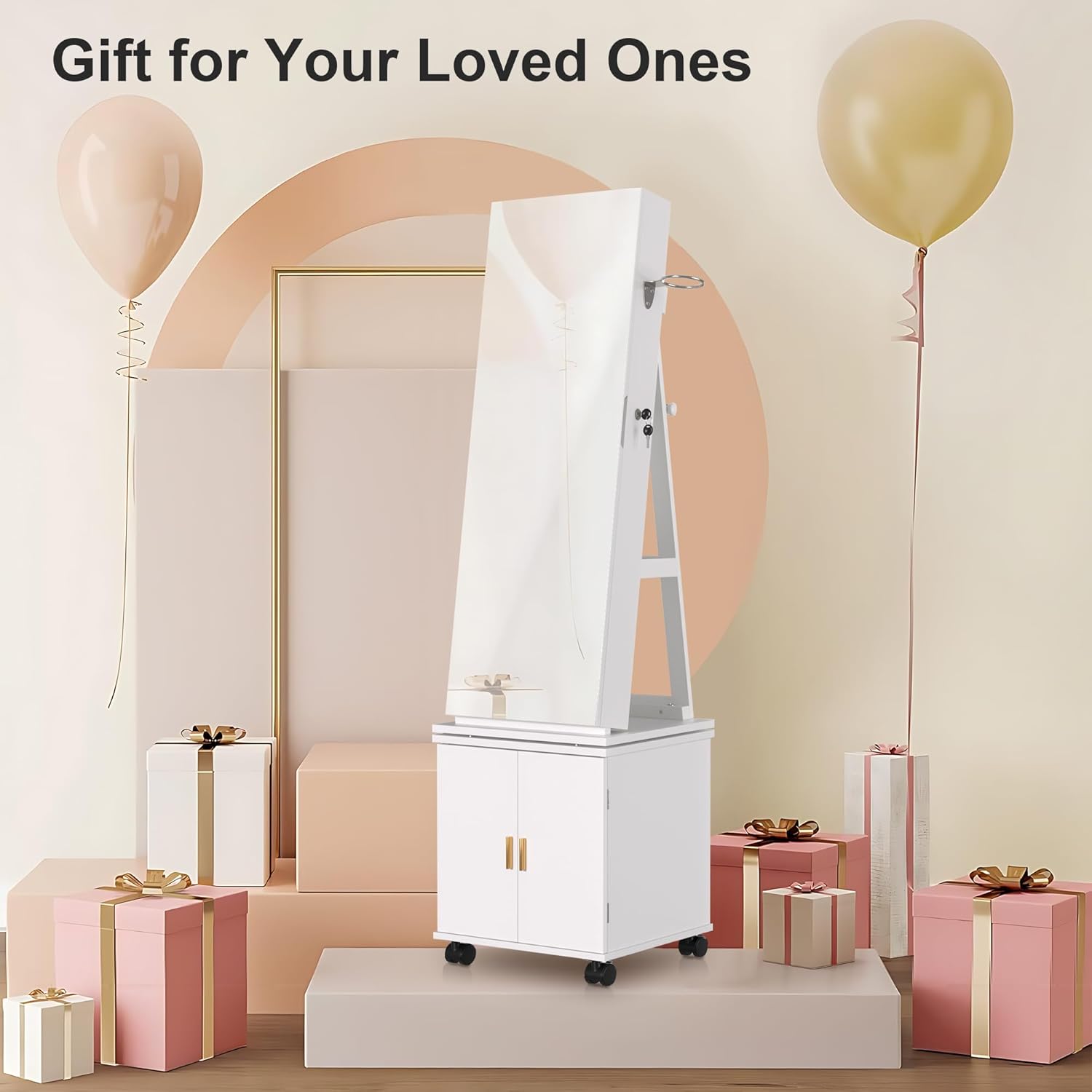 VECELO Lockable Standing Jewelry Armoire Organizer with Drawers and Shelf - VECELO