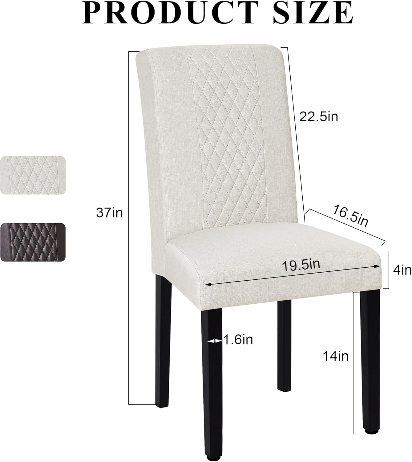VECELO Dining Chairs Set of 2, Upholstered Fabric Wood Legs High Back for Kitchen Living Room - VECELO
