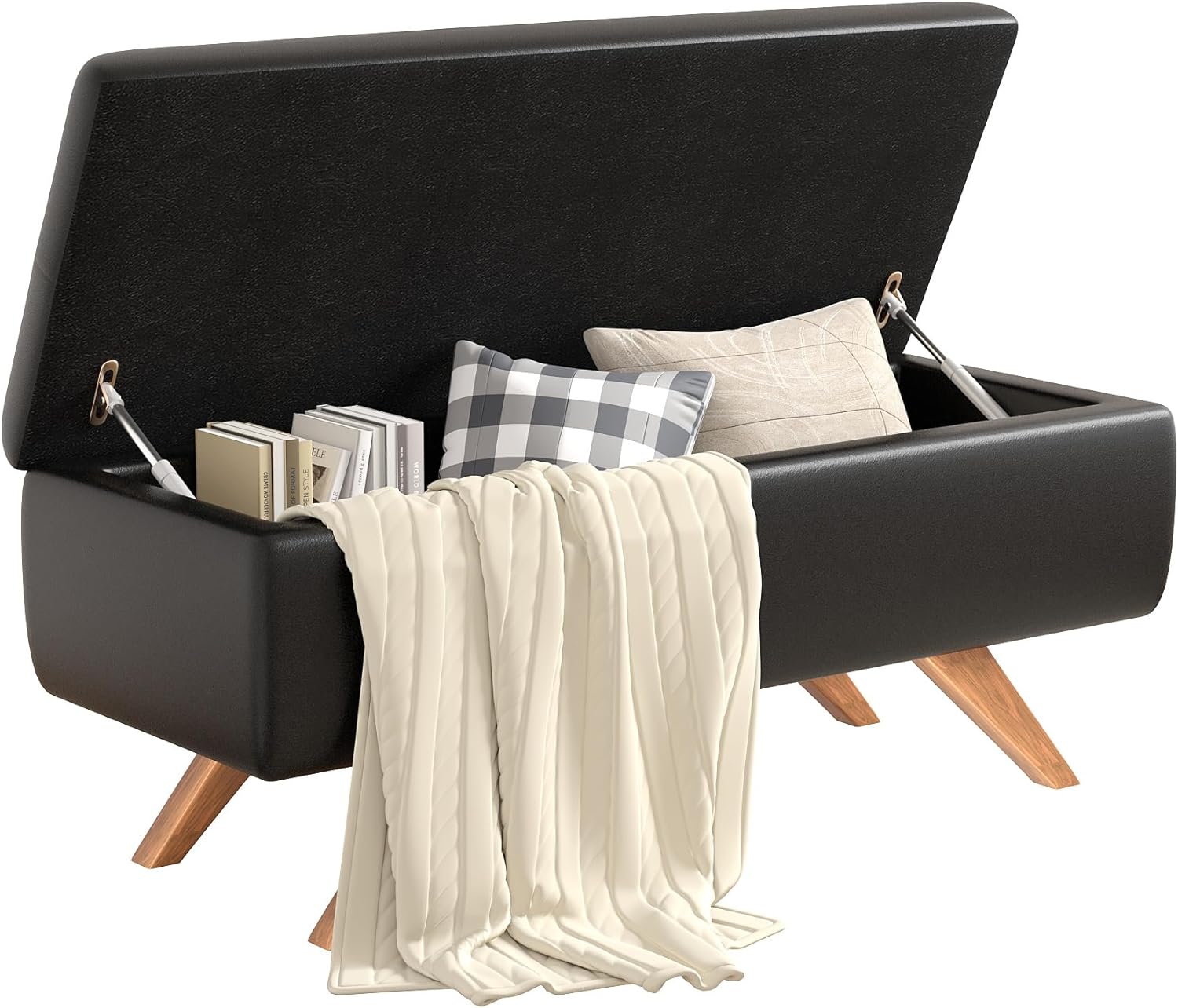 VECELO PU Leather Ottoman Bench with 6.1-inch Storage Space - VECELO