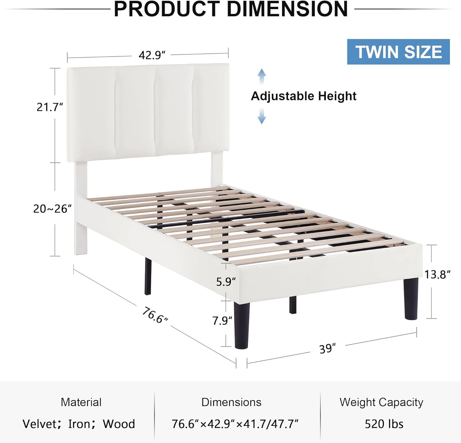 VECELO Modern Upholstered Platform Bedframe, Adjustable Headboard - VECELO