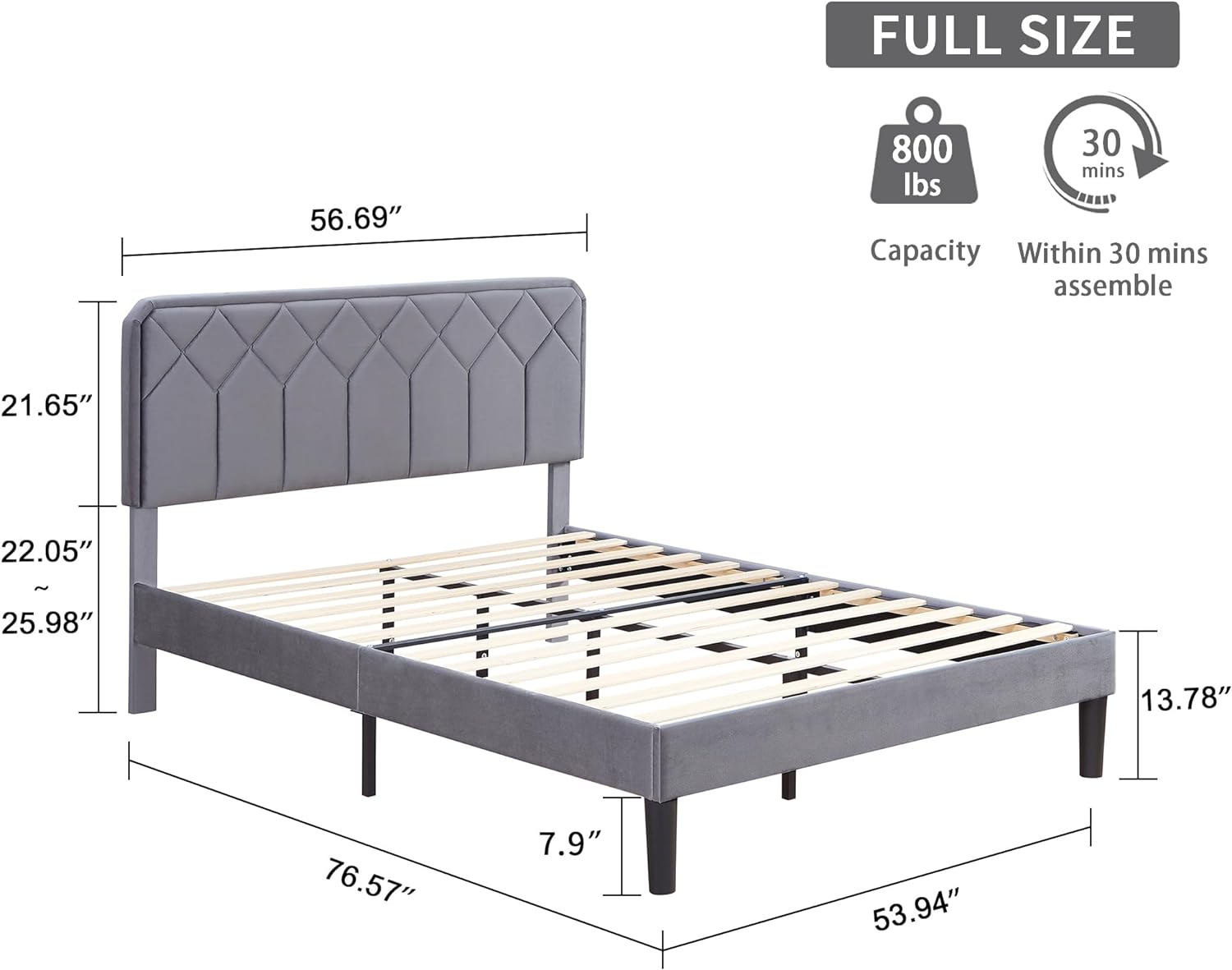 VECELO Premium Leather Upholstered Platform Bed Frame - VECELO