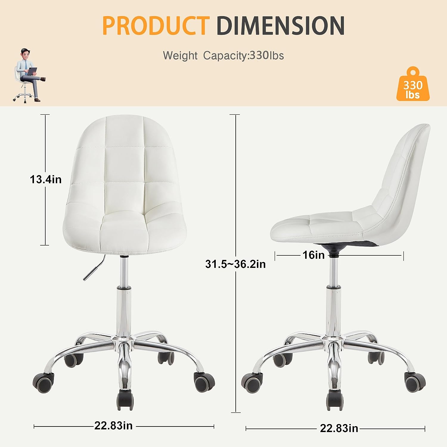 VECELO Modern Armless Home Office Desk Chair - VECELO