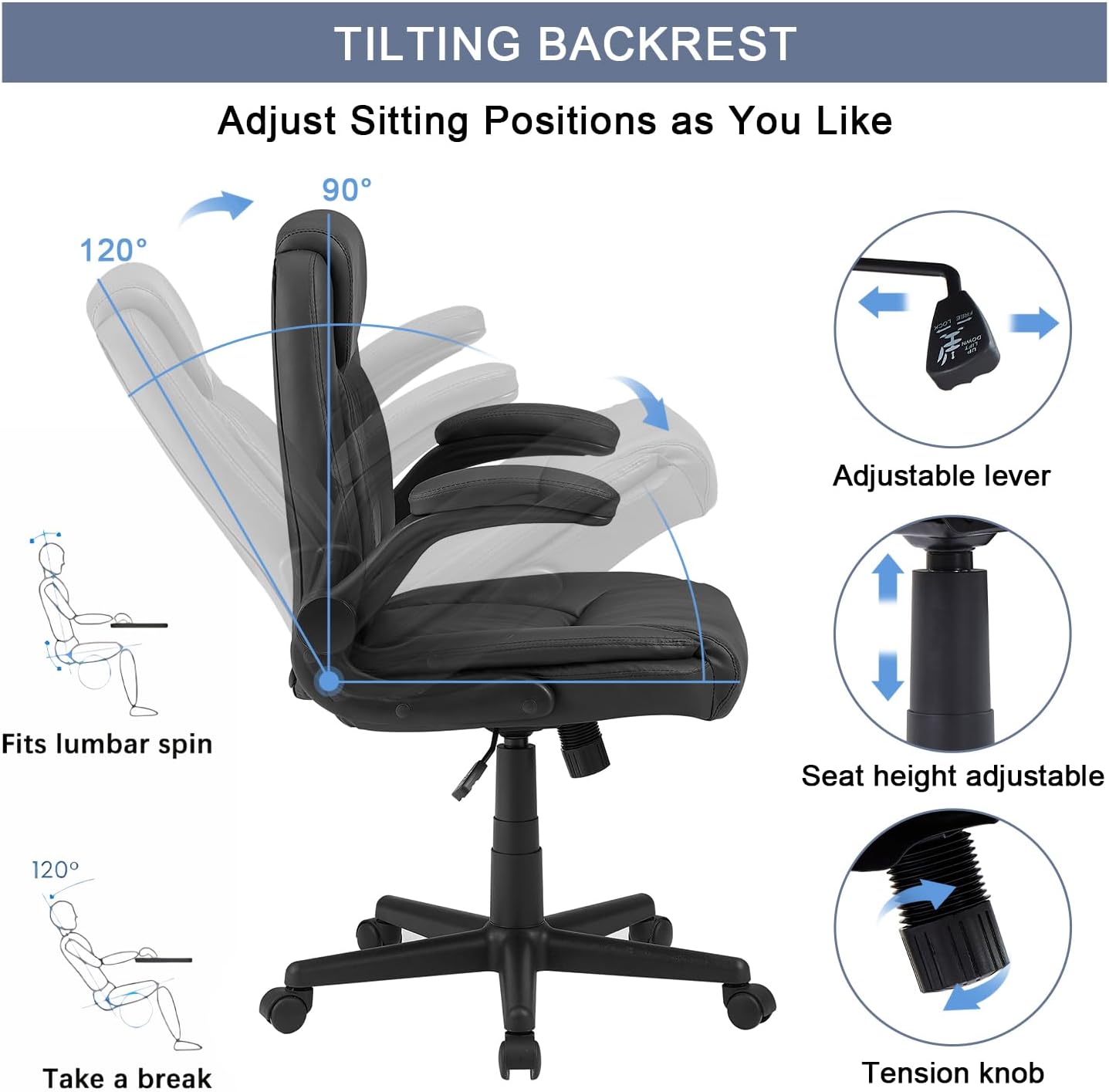 VECELO Executive High-Back PU Leather Computer Desk Chairs - VECELO