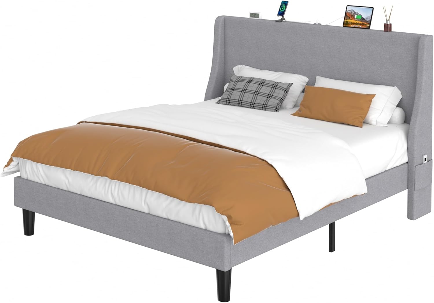 VECELO Bed Frame with Upholstered Wingback Headboard - VECELO