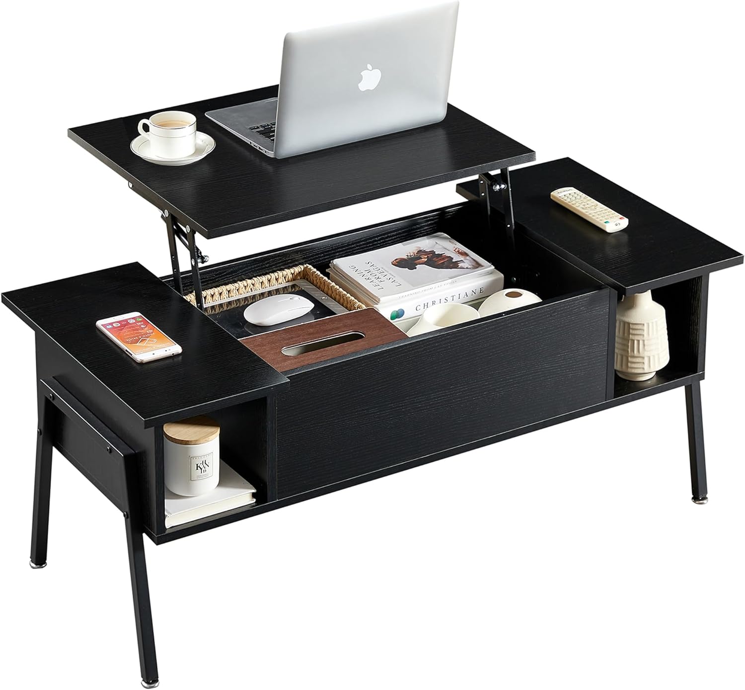 VECELO Wood Lift Top Coffee Table with Hidden Compartment and Storage Shelf - VECELO