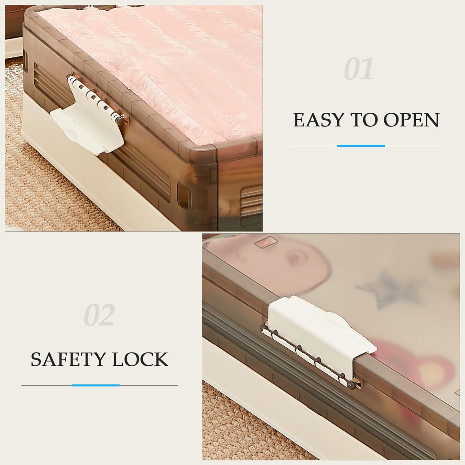 VECELO Under Bed Storage with Wheels,Stackable Under Bed Storage Containers - VECELO
