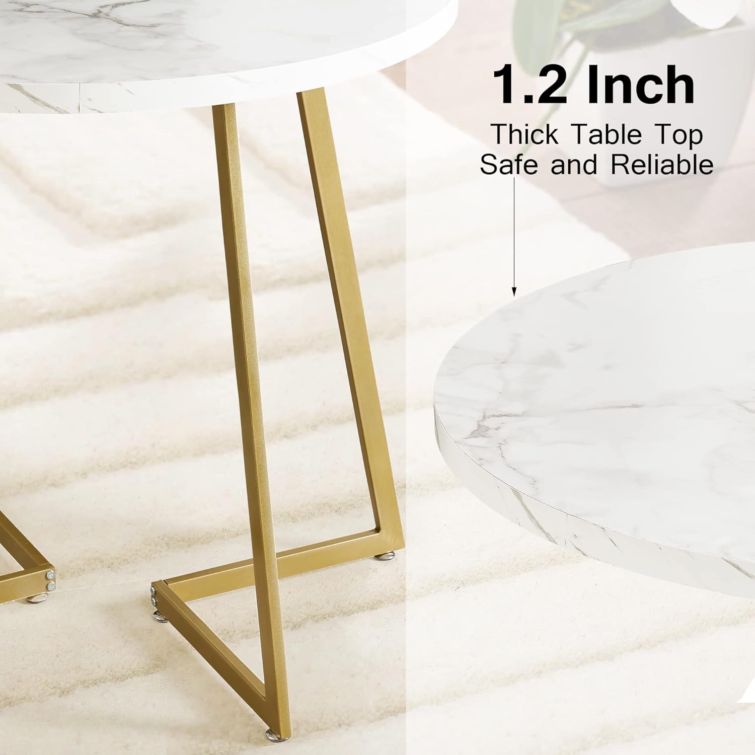 VECELO Round Dining Room Table with Wood Grain Tabletop and Steel Frame - VECELO