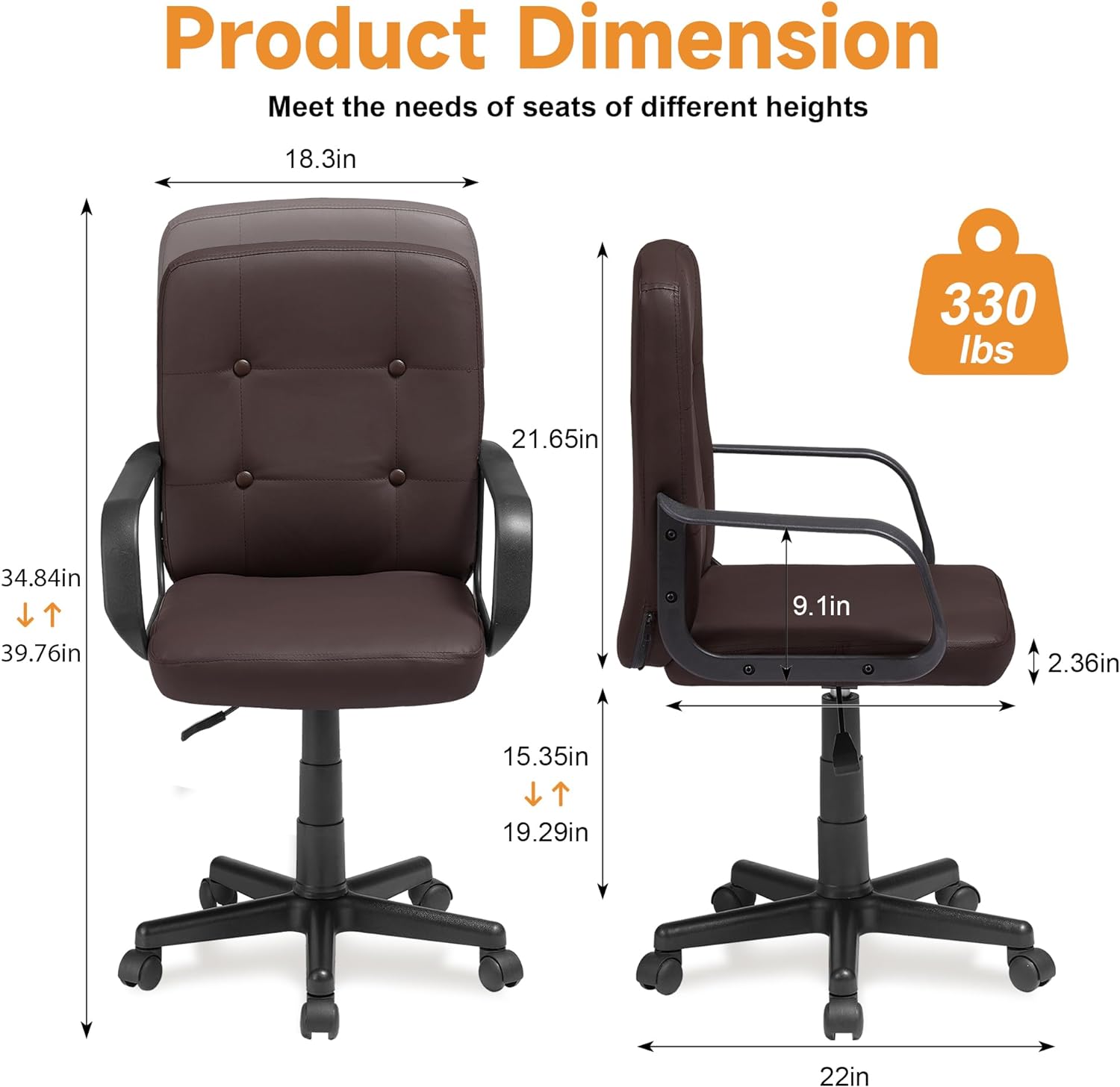 VECELO Home Office Desk Chair with Armrests - VECELO