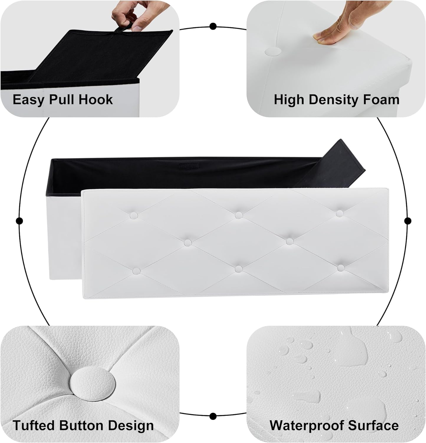 VECELO Storage Ottoman Bench End of Bed 43'' Footstool Footrest Stool Shoestool - VECELO