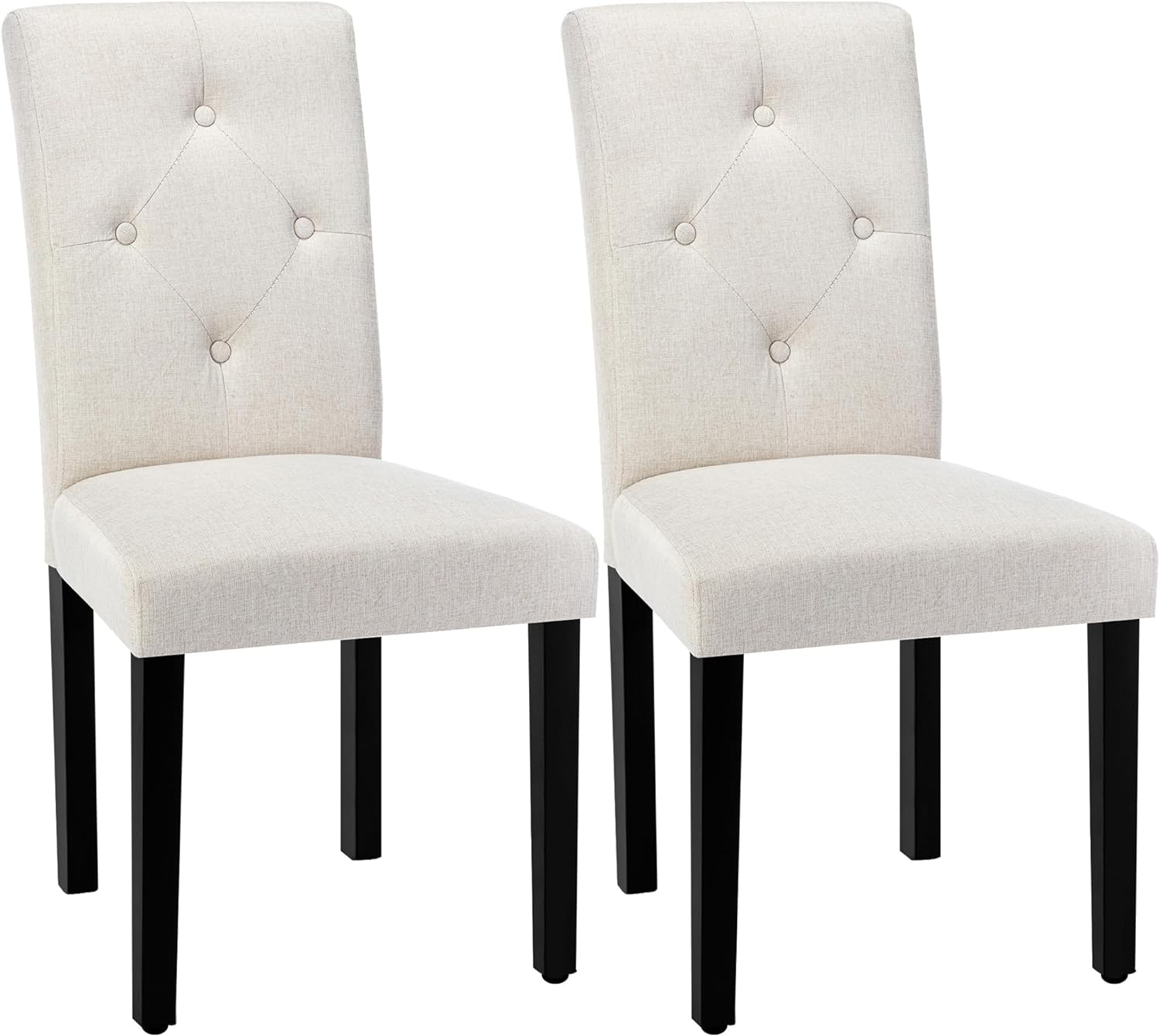 VECELO Upholstered Dining Set of 2 Modern Fabric Dinning Chair with Solid Wood Legs and High Back - VECELO