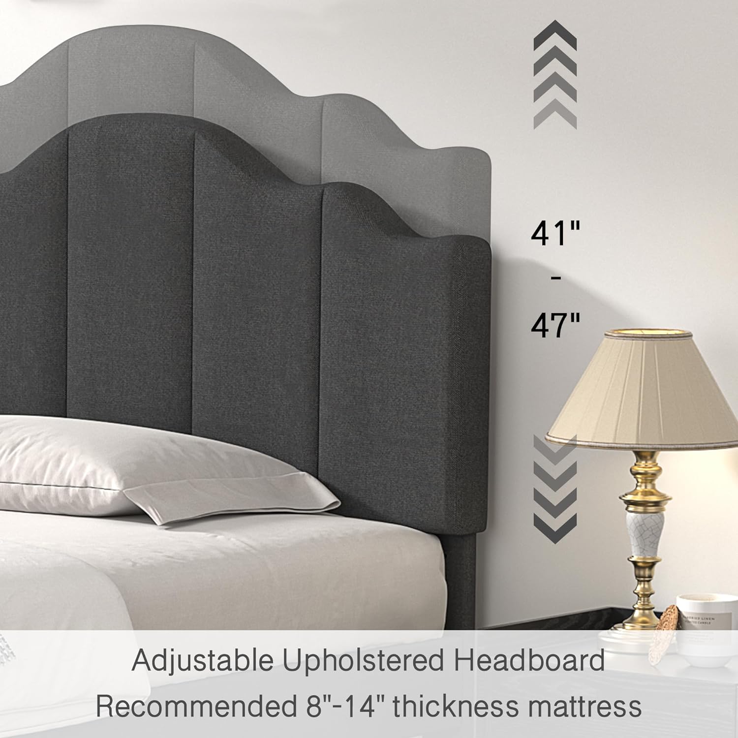 VECELO Upholstered Platform Bed,Mattress Foundation with Headboard - VECELO