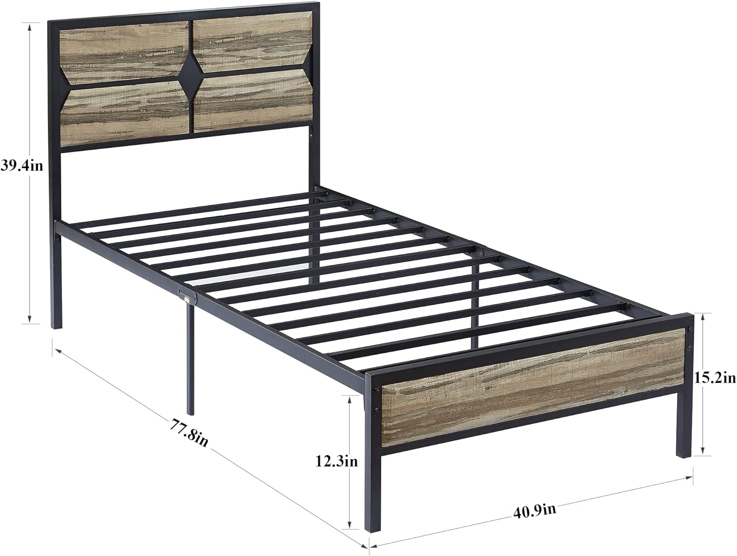 VECELO Metal Bed Frame Platform with Wooden Headboard&Footboard Mattress Foundation - VECELO