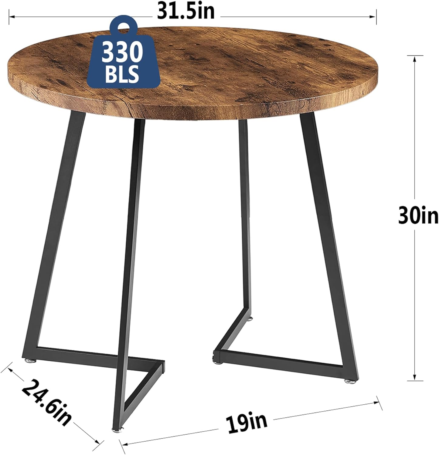 VECELO Round Dining Room Table with Wood Grain Tabletop and Steel Frame - VECELO