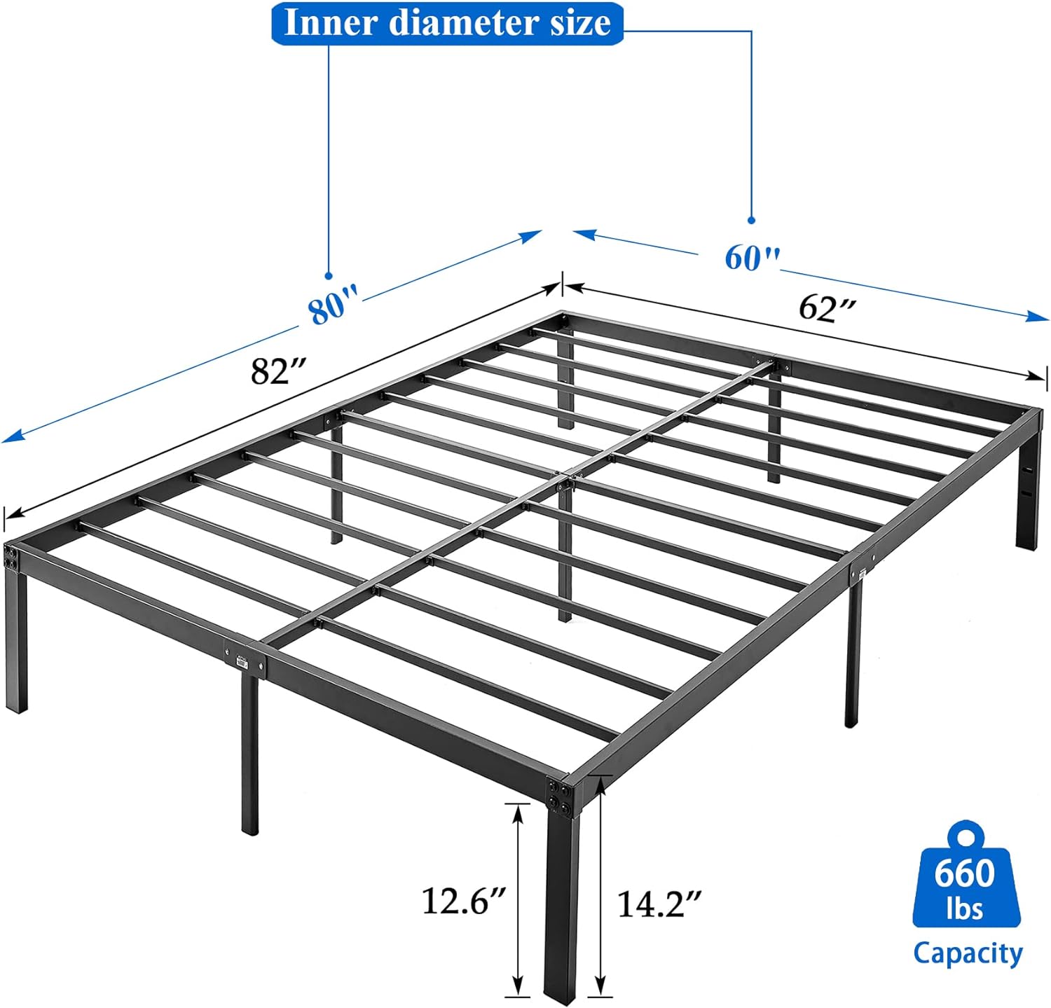 VECELO Metal Platform Bed Frame Heavy Duty Steel Slat, No Box Spring Needed - VECELO