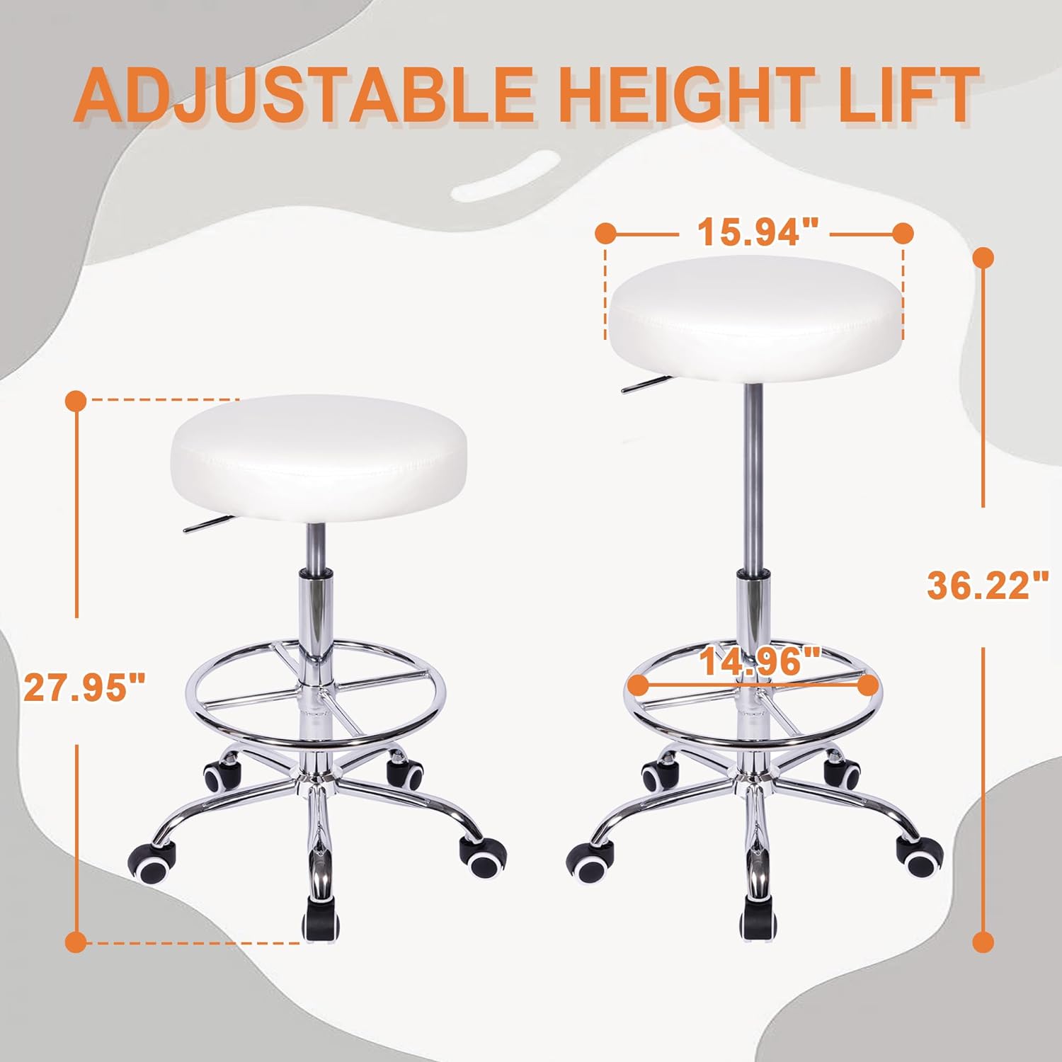 VECELO Round Rolling Stool with Footrest and Wheels - VECELO