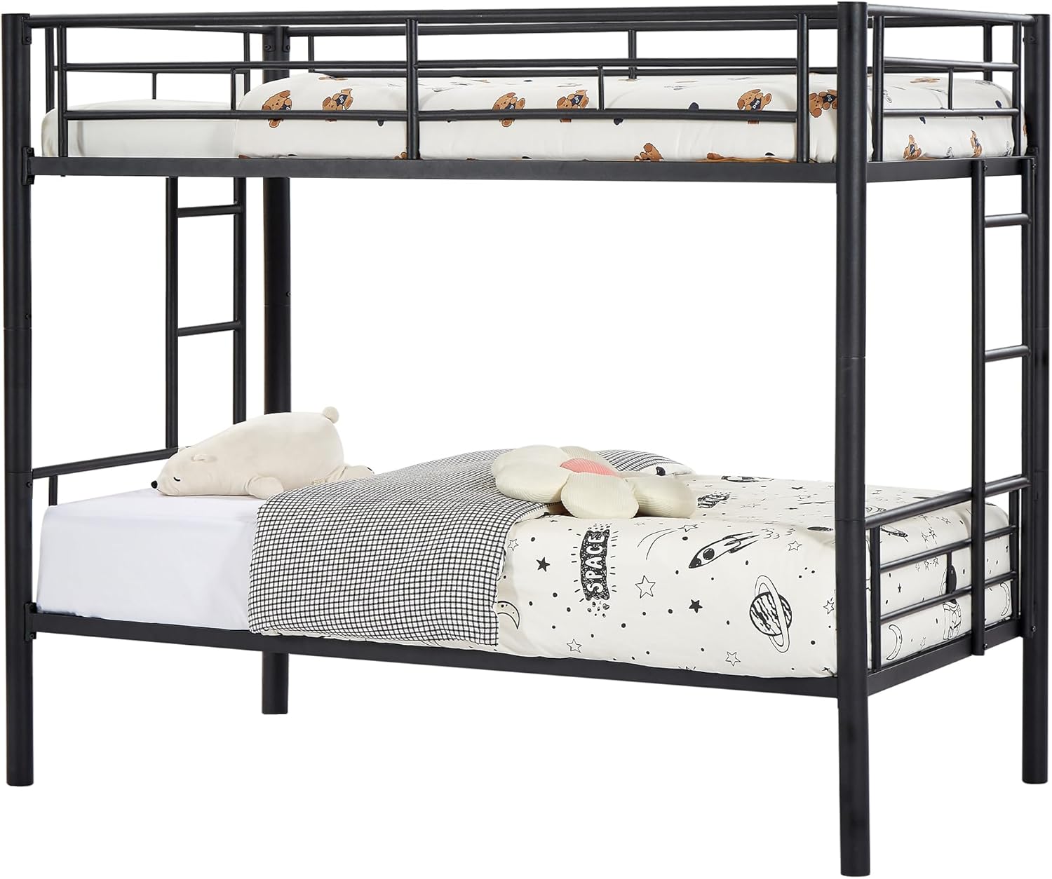 VECELO Metal Bunk Bed Twin Over Twin, Industrial Bunkbeds with Ladder and Full-Length Guardrail - VECELO