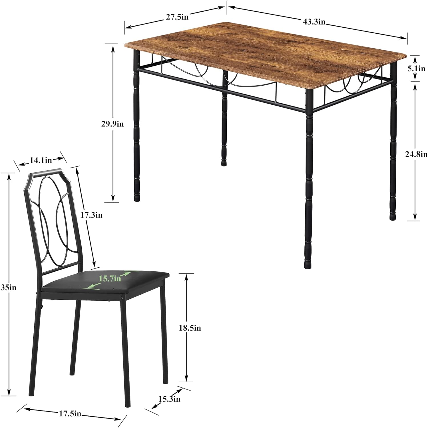 VECELO Modern 5 Pieces Dining Table Set - VECELO