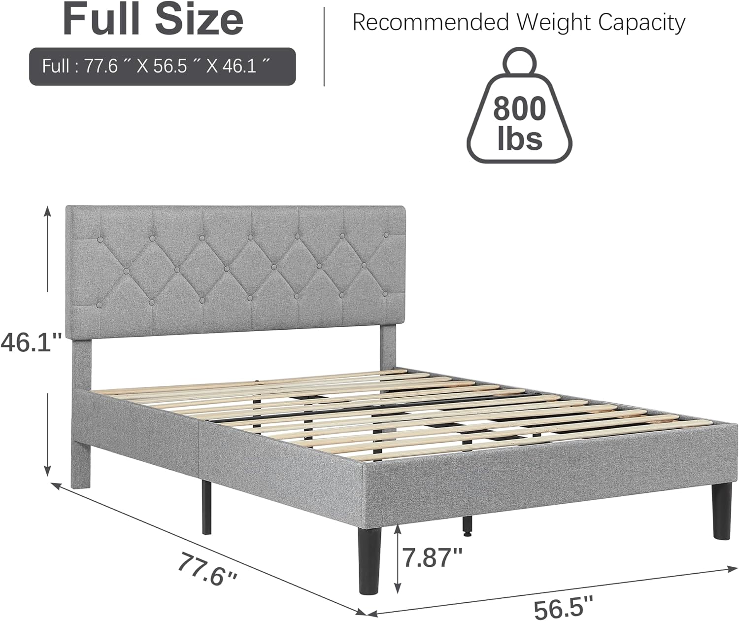 VECELO Bed Frame, Upholstered Platform with Adjustable Diamond Tufted Headboard - VECELO