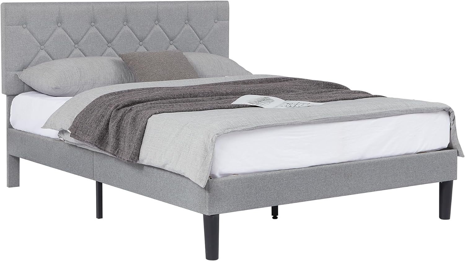 VECELO Bed Frame, Upholstered Platform with Adjustable Diamond Tufted Headboard - VECELO