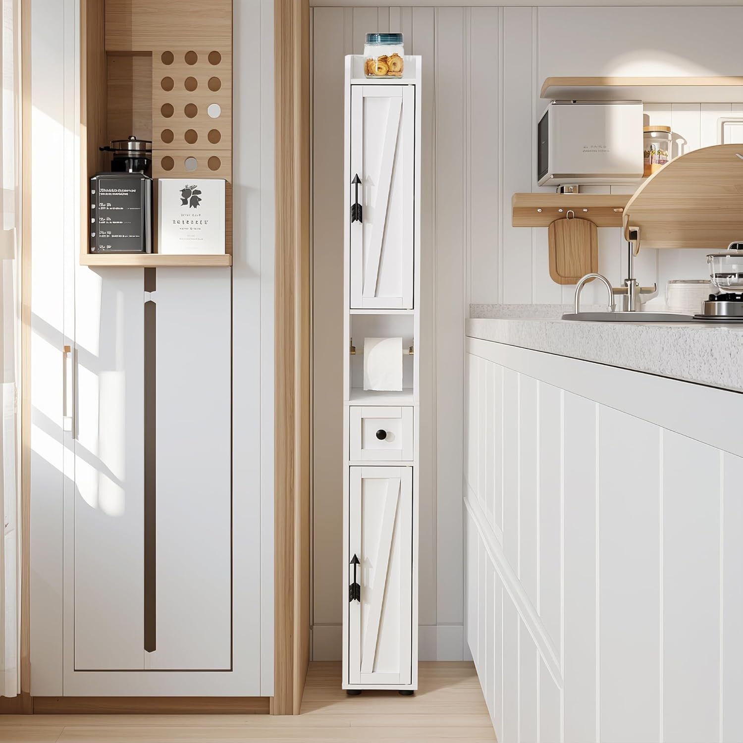 VECELO Bathroom Tall Cabinet with Adjustable Shelves - VECELO