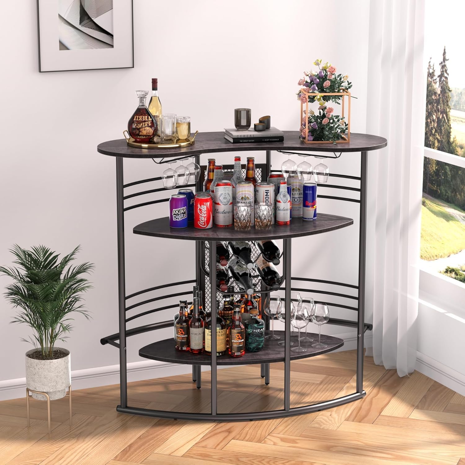 VECELO Vintage Liquor Cabinet Wine Rack Bar Unit - VECELO