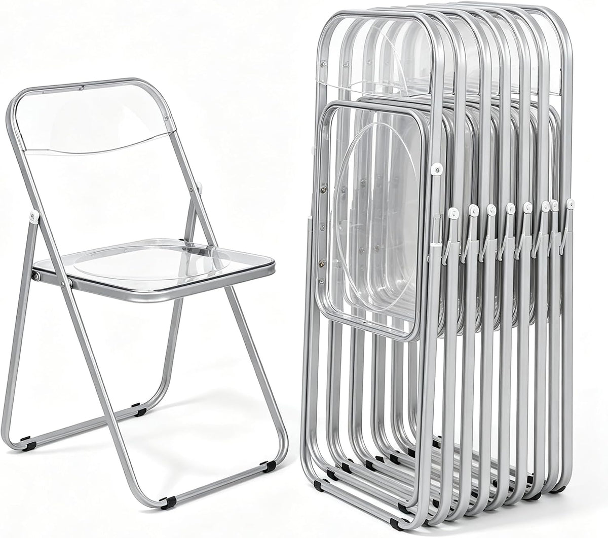 VECELO Transparent Acrylic Folding Chairs Set of 4 or 8 Clear Stackable Dining Chairs Metal Frame