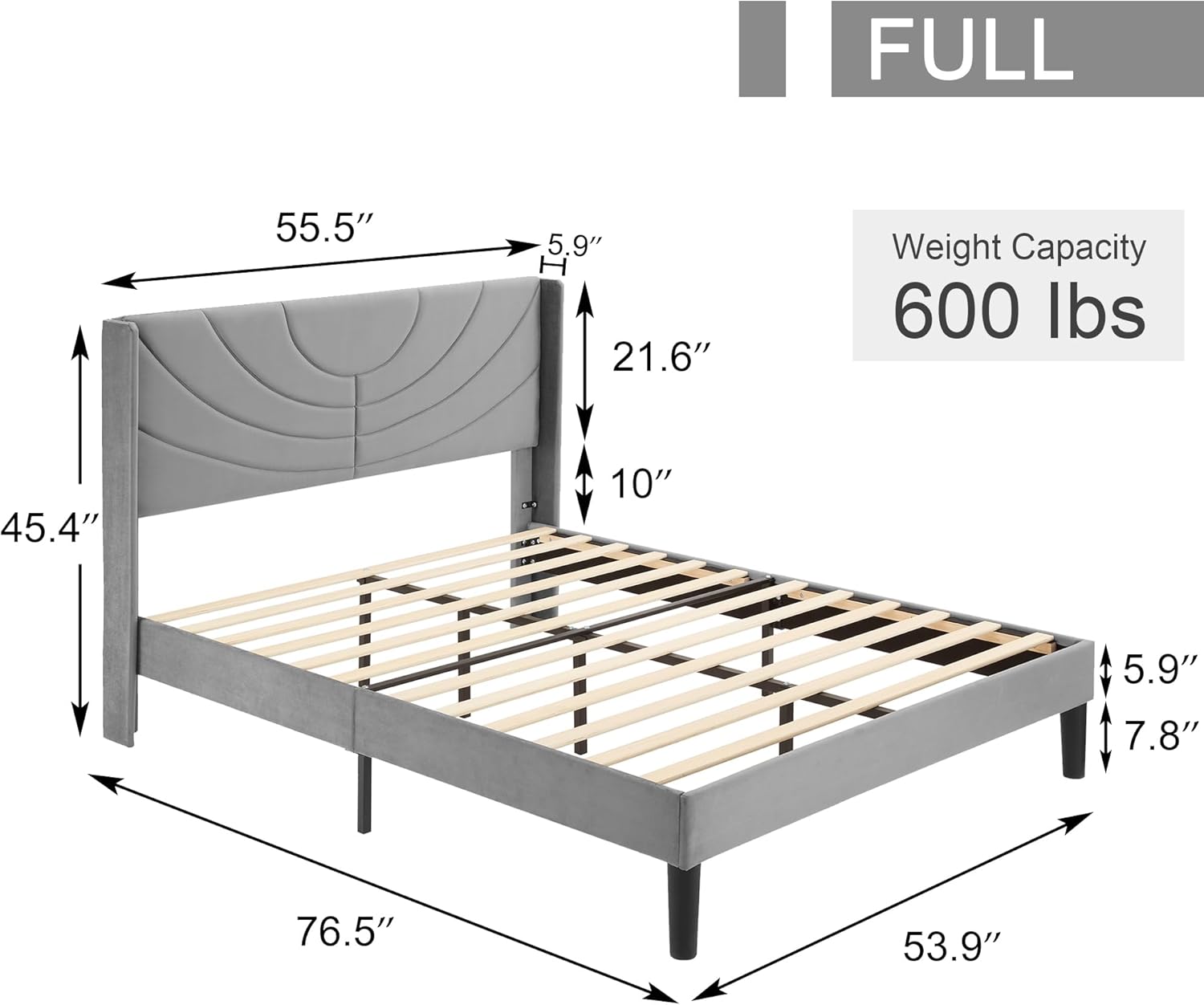 VECELO Upholstered Platform Bed Frame with Adjustable Fabric Headboard - VECELO