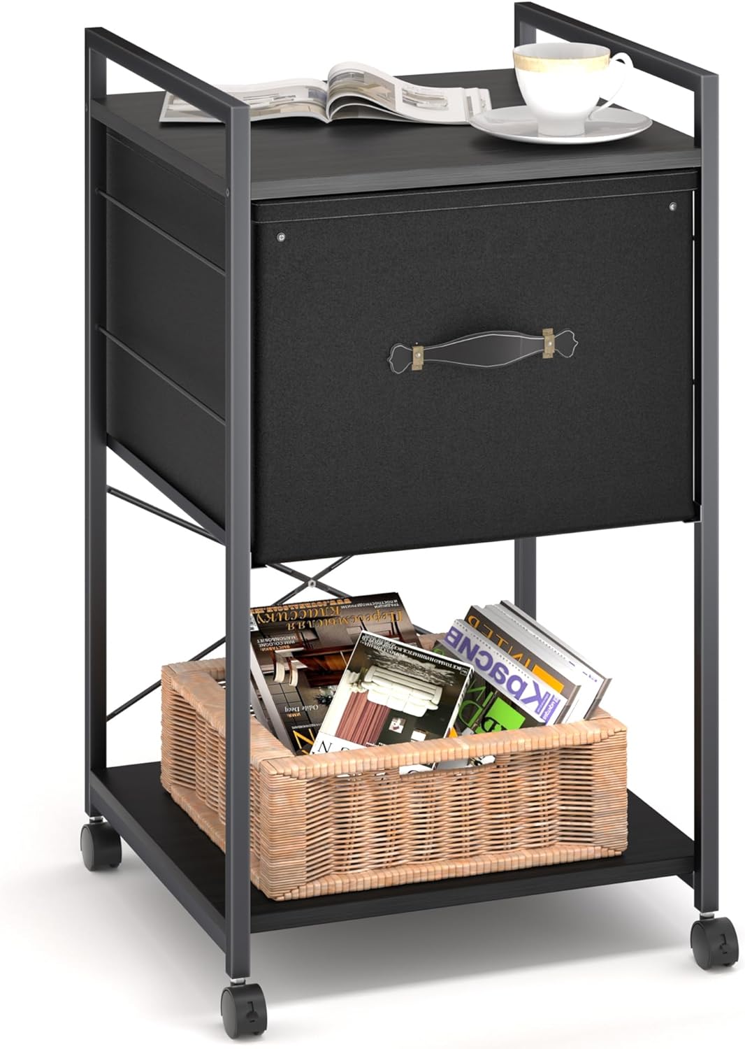 VECELO Mobile Vertical Filing Cabinet, Rolling Printer Shelf with Handle - VECELO