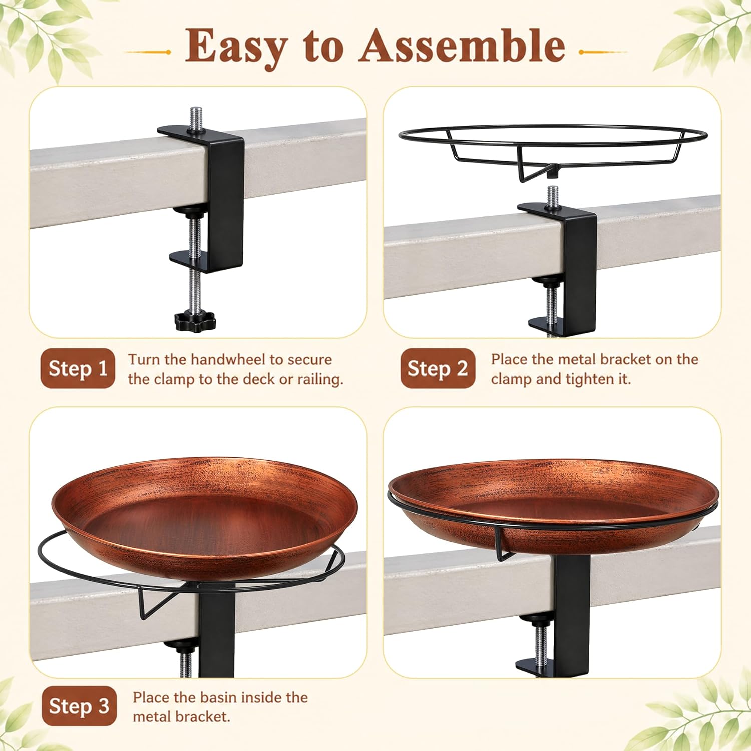 VECELO Deck Mounted Metal Bird Bath for Outside