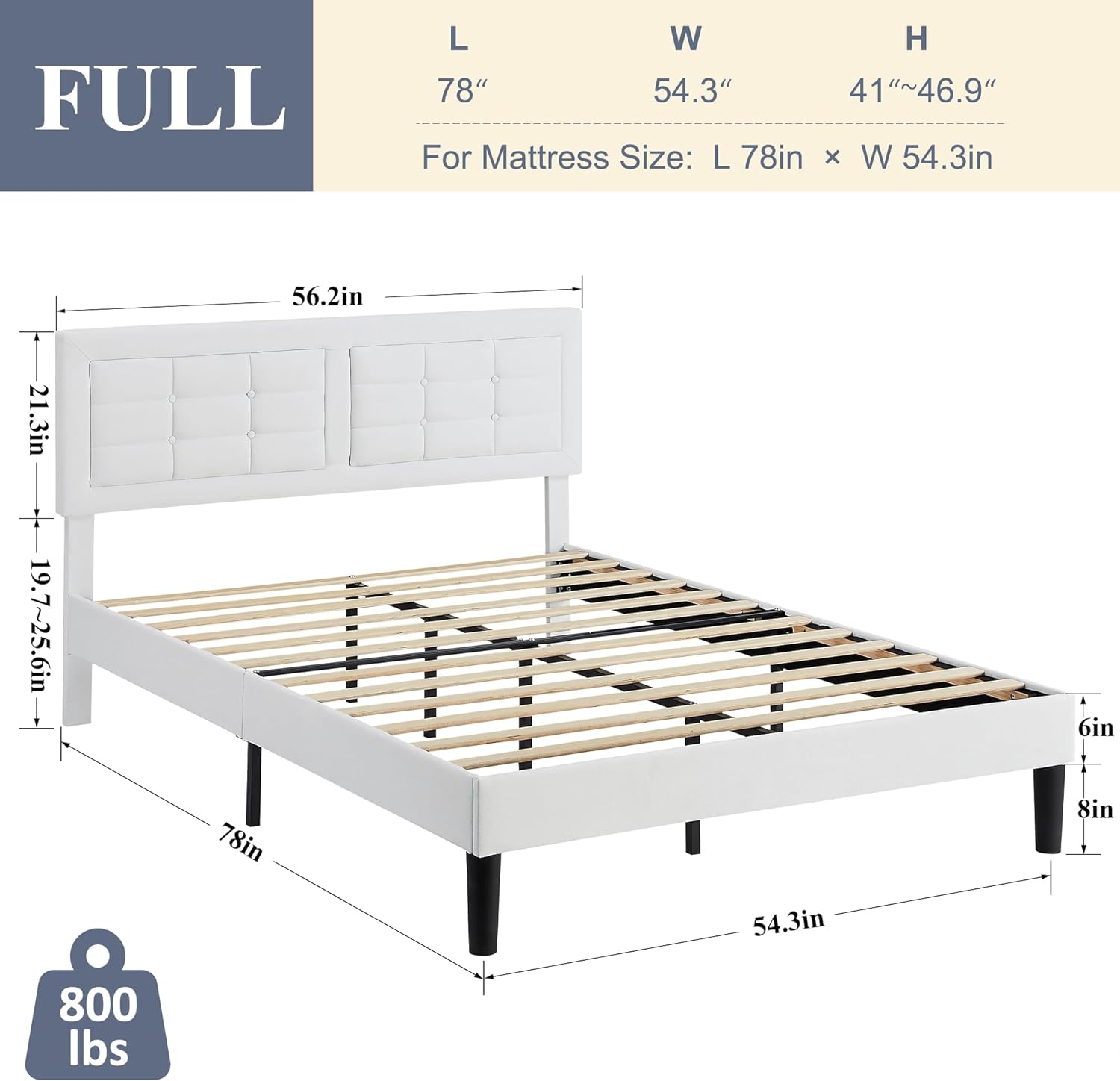 VECELO Upholstered Platform Bed Frame with Height Adjustable Headboard - VECELO